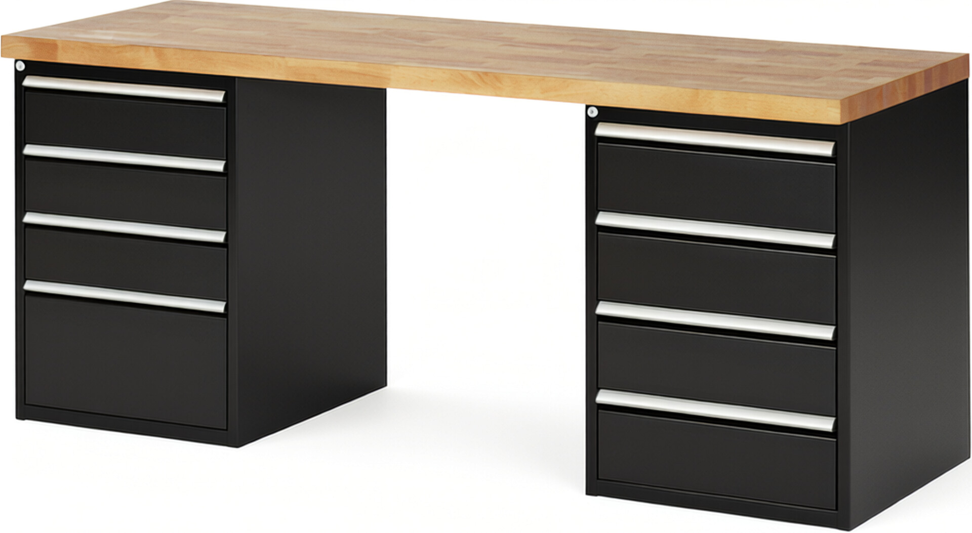 RAU Werkbank schwarz - Breite 200 cm - Tiefe 70 cm - Höhe 84 cm - Buche-Massiv Arbeitsplatte 40 mm