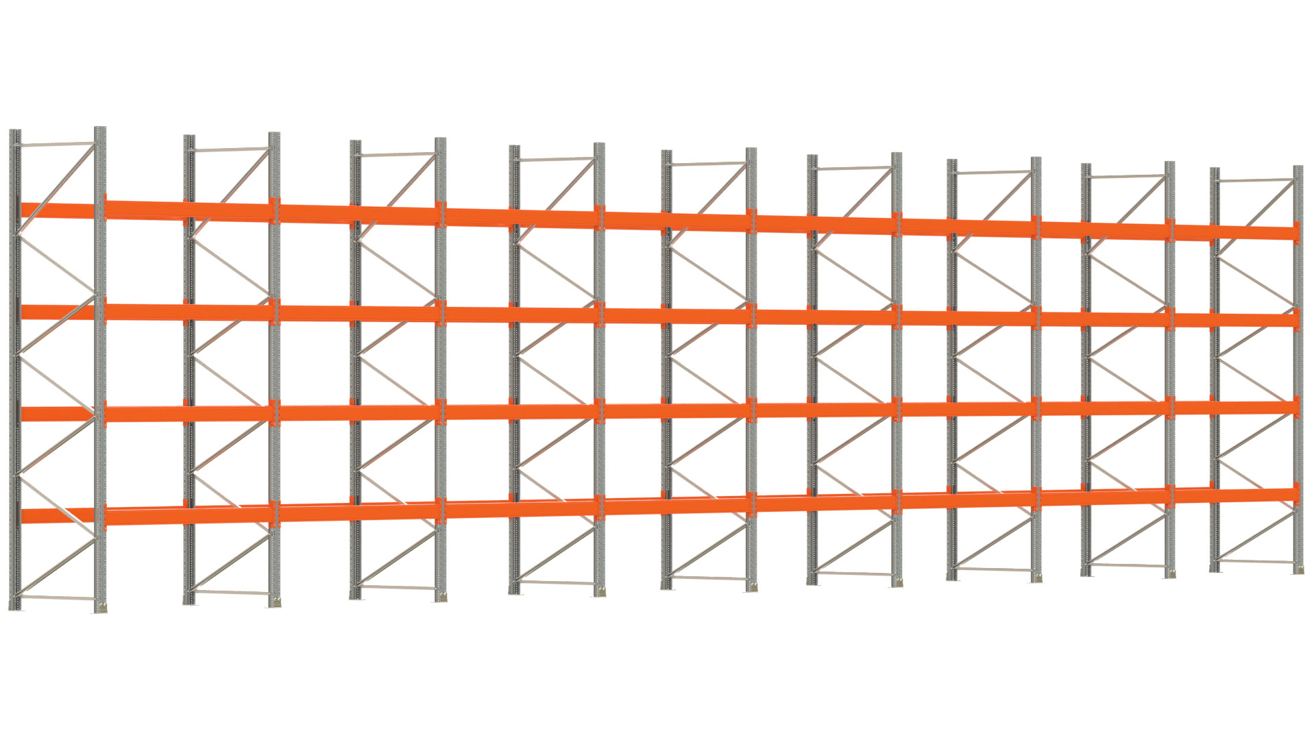 Palettenregal ARTUS - Breite 1596,5 cm - Höhe 400 cm - Tiefe 110 cm - Fachlast 2000 kg - 80 Palettenstellplätze