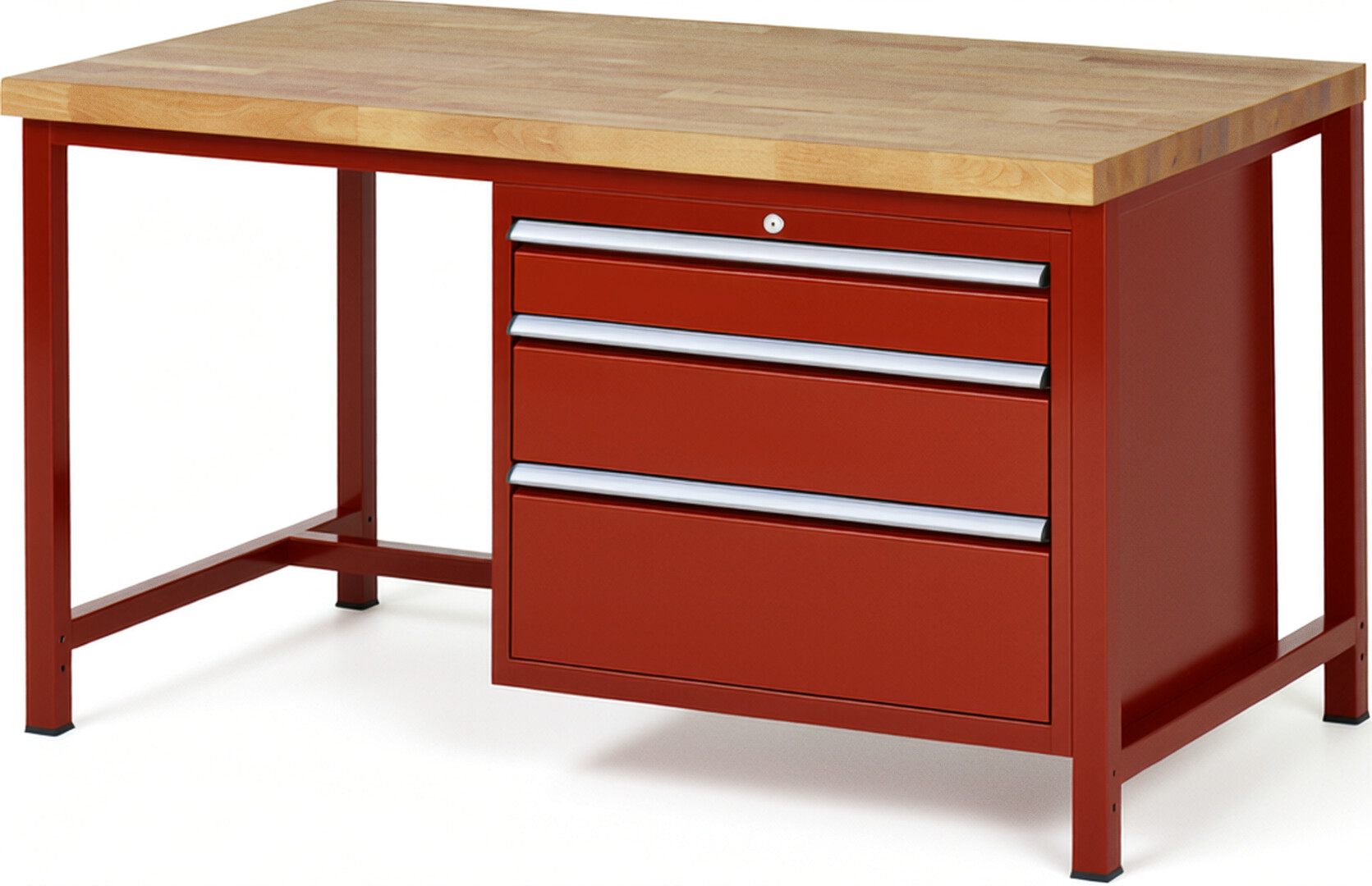 RAU Werkbank rot - Breite 150 cm - Tiefe 90 cm - Höhe 104 cm - Buche-Massiv Arbeitsplatte 40 mm