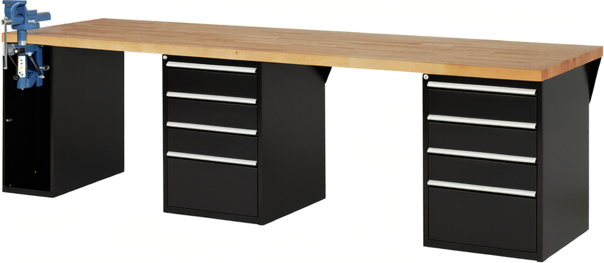 RAU Werkbank schwarz - Breite 300 cm - Tiefe 90 cm - Höhe 84 cm - Buche-Massiv Arbeitsplatte 40 mm