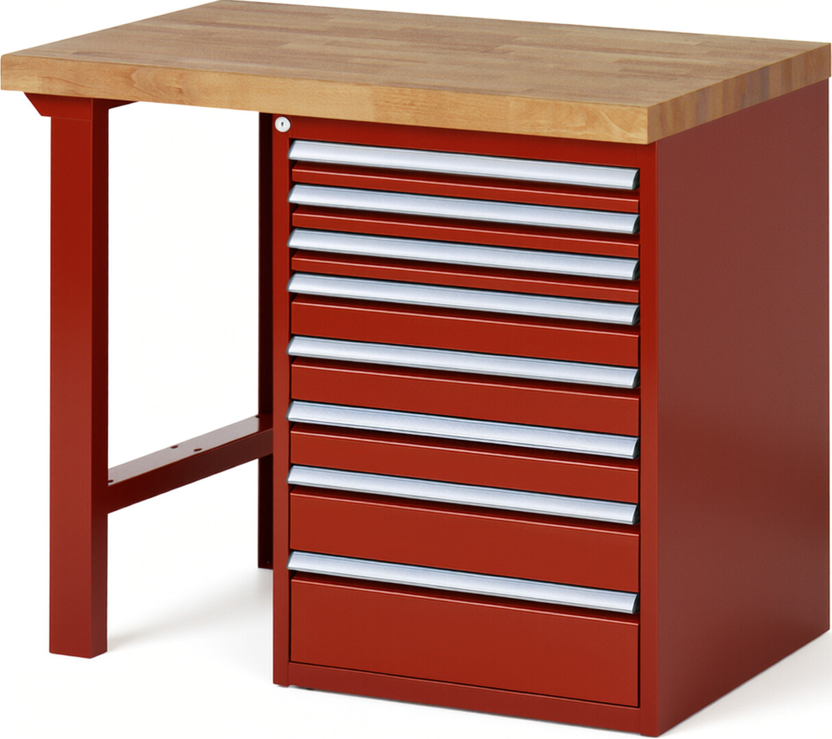 RAU Werkbank rot - Breite 100 cm - Tiefe 70 cm - Höhe 89 cm - Buche-Massiv Arbeitsplatte 40 mm