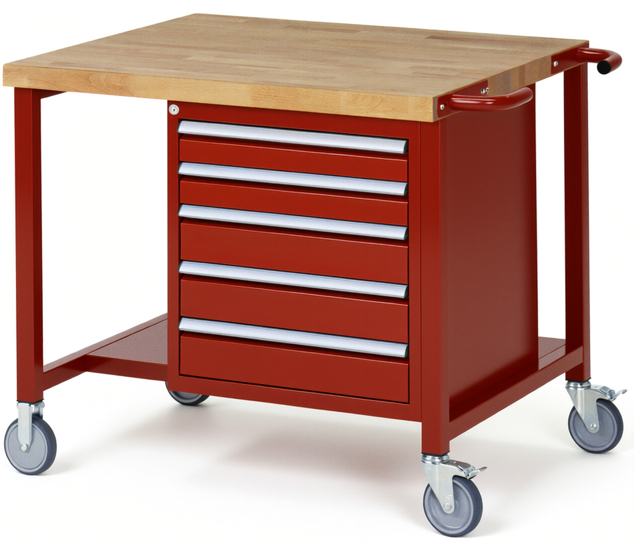 RAU Werkbank rot - Breite 100 cm - Tiefe 90 cm - Höhe 108 cm - Buche-Massiv Arbeitsplatte 40 mm