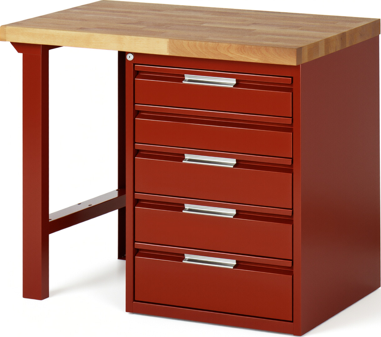 Werkbank rot, BxTxH 1000xT700xH890 mm, Platte Buche 40 mm 40 mm, 5 Schubladen: 2x120, 2x150, 1x180 mm, RAL 3000/3000