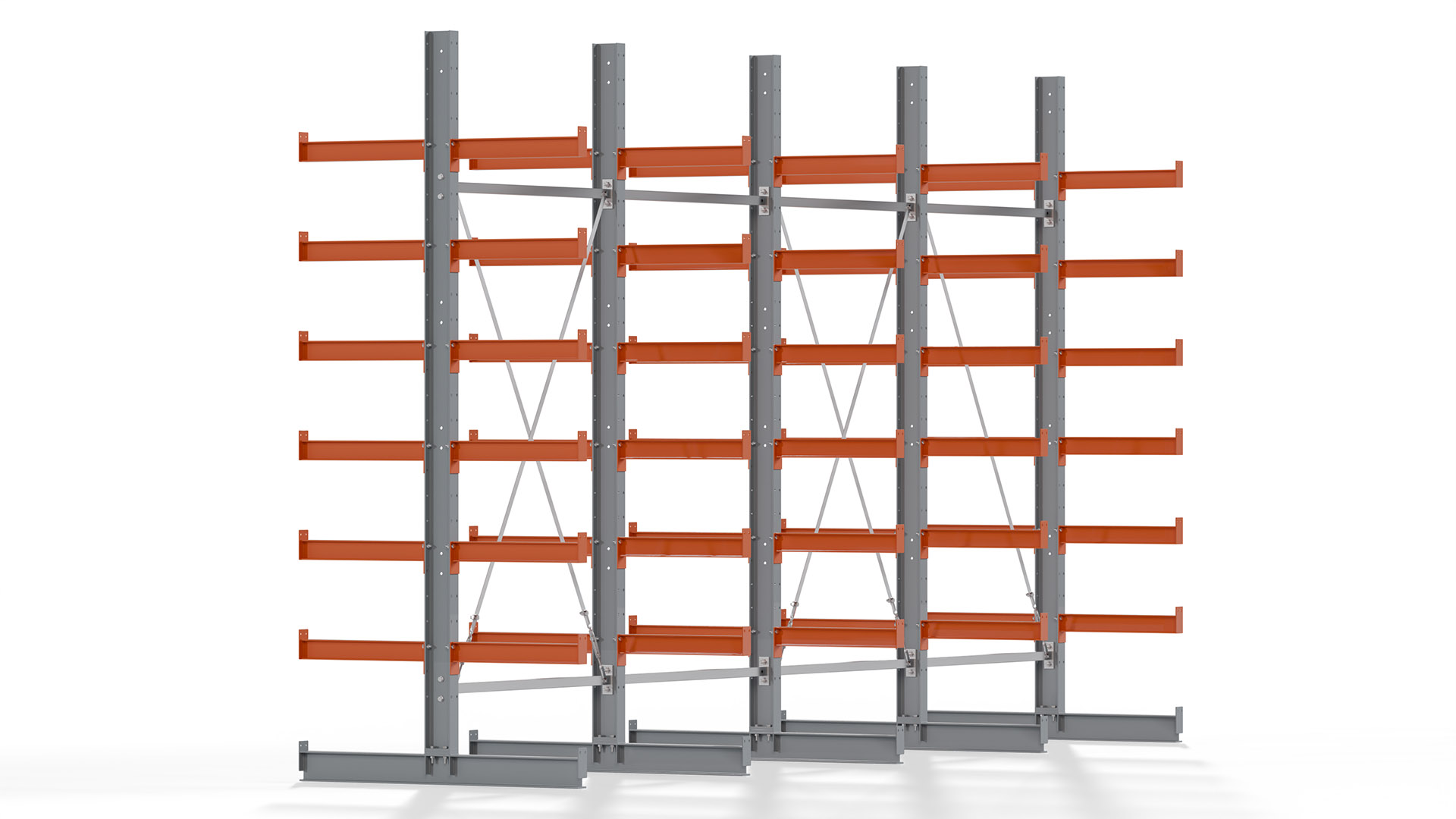 Kragarmregal KARL basic - lackiert - Breite: 512 cm - Höhe: 300 cm - Tiefe: 60 cm - Traglast je Kragarm: 740 kg - beidseitig