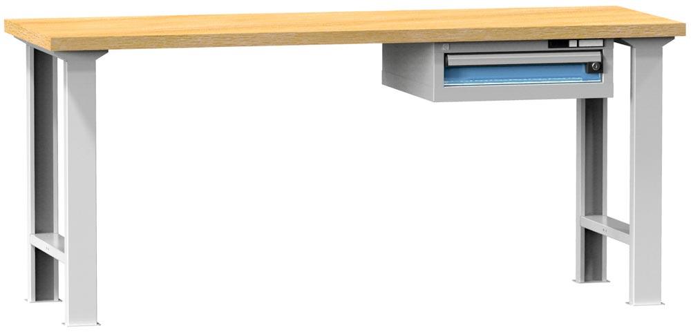 Werkbank, BxTxH 2000x700x880 mm, 2 Füsse, 1 Schrank mit 1 Schublade 100, Traglast 800 kg, RAL 7035/5012