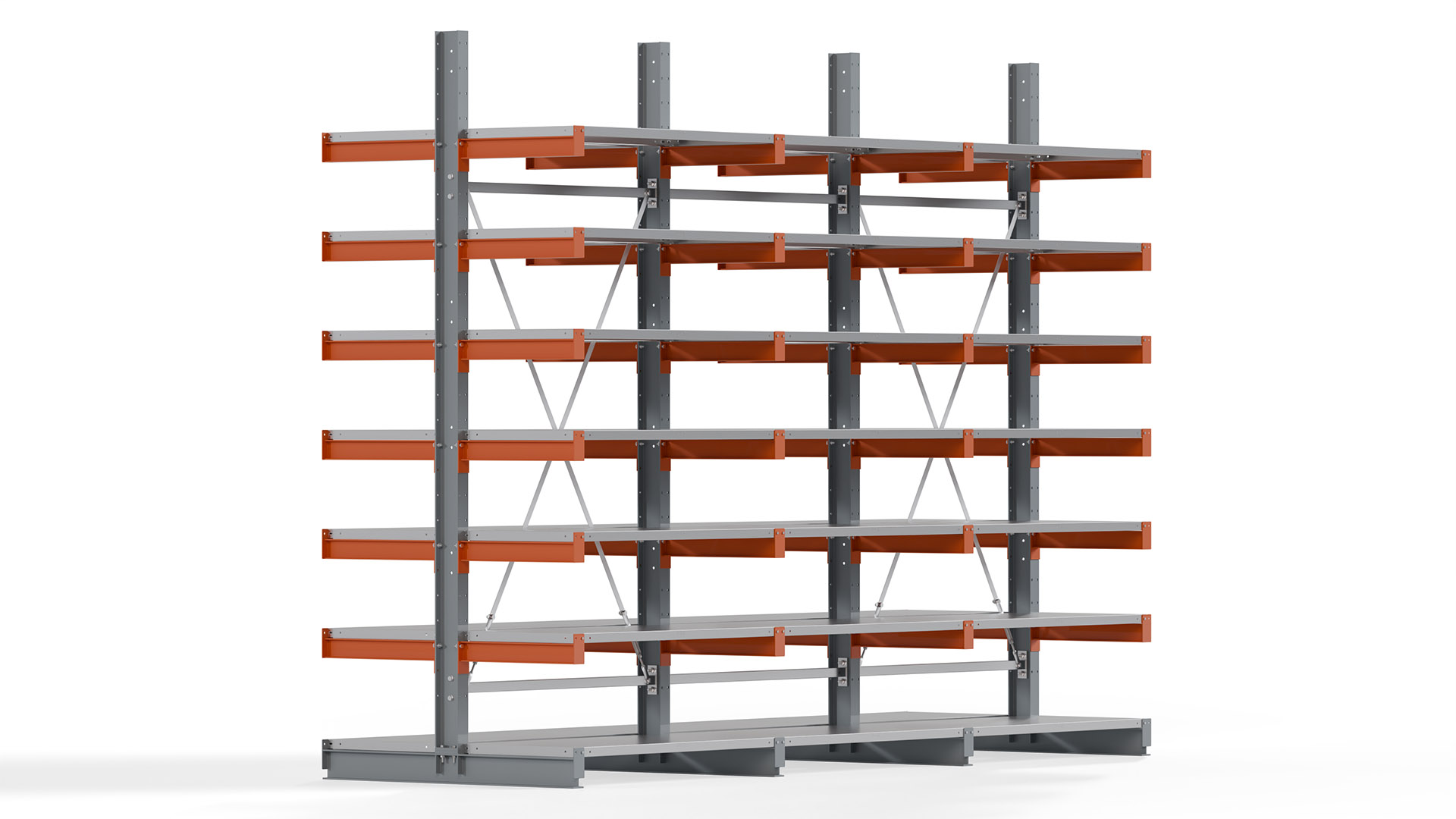 Kragarmregal KARL basic - lackiert - Breite: 384 cm - Höhe: 300 cm - Tiefe: 60 cm - Traglast je Kragarm: 740 kg - beidseitig