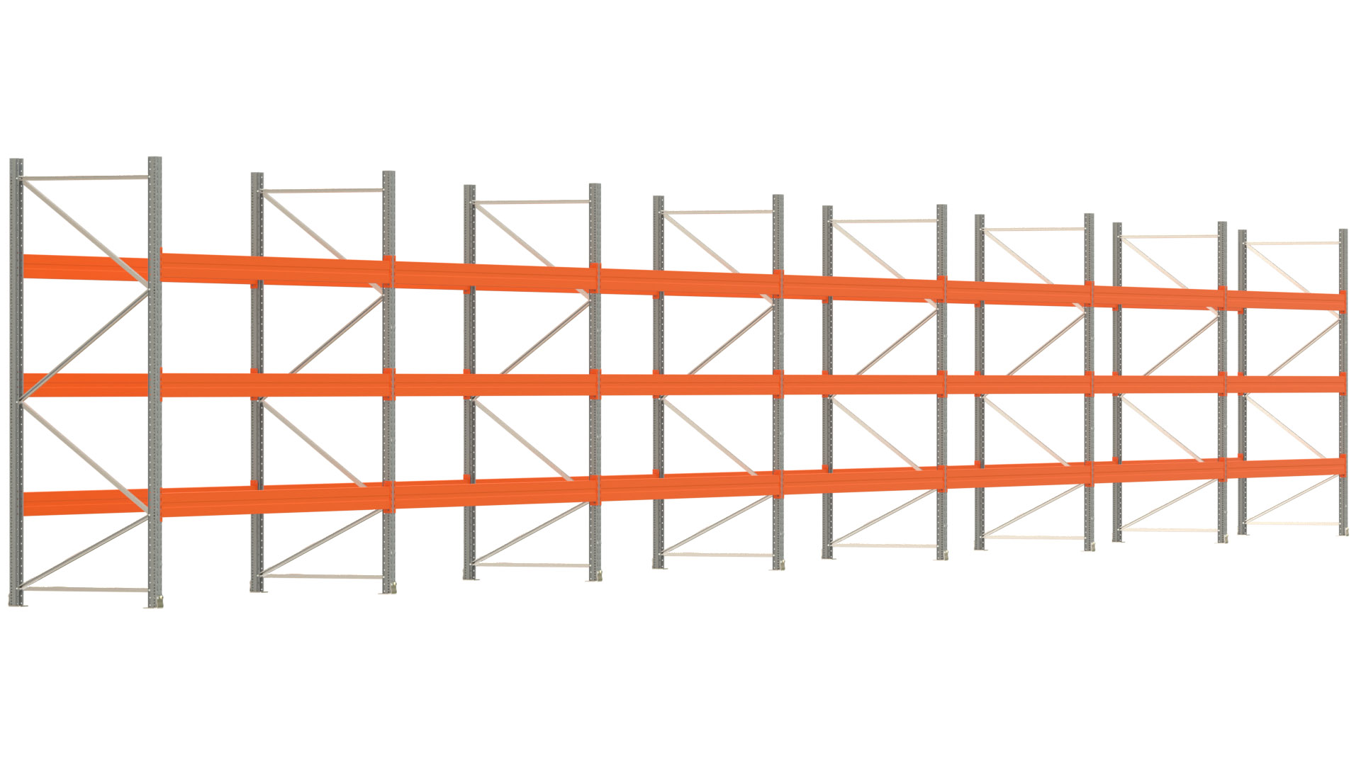 Palettenregal ARTUS - Breite 2588 cm - Höhe 300 cm - Tiefe 110 cm - Fachlast 3000 kg - 112 Palettenstellplätze