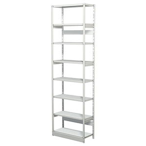 Aktenregal, Büroregal - Steckregal ohne Rückwand, Grundfeld, 8 Fachböden, 7 OH, BxTxH 750x300x2600 mm, lichtgrau