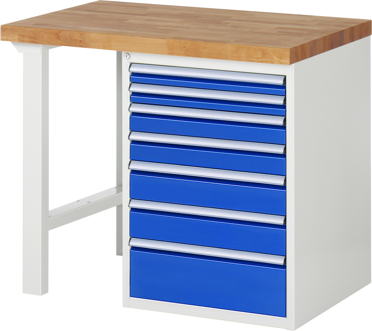 Werkbank Modell 7517 rot, BxTxH 1000x700x840 mm,  Buche-Massiv Arbeitsplatte 40 mm,  7 Schubladen mit  Vollauszug 100 % und  SoftClosing