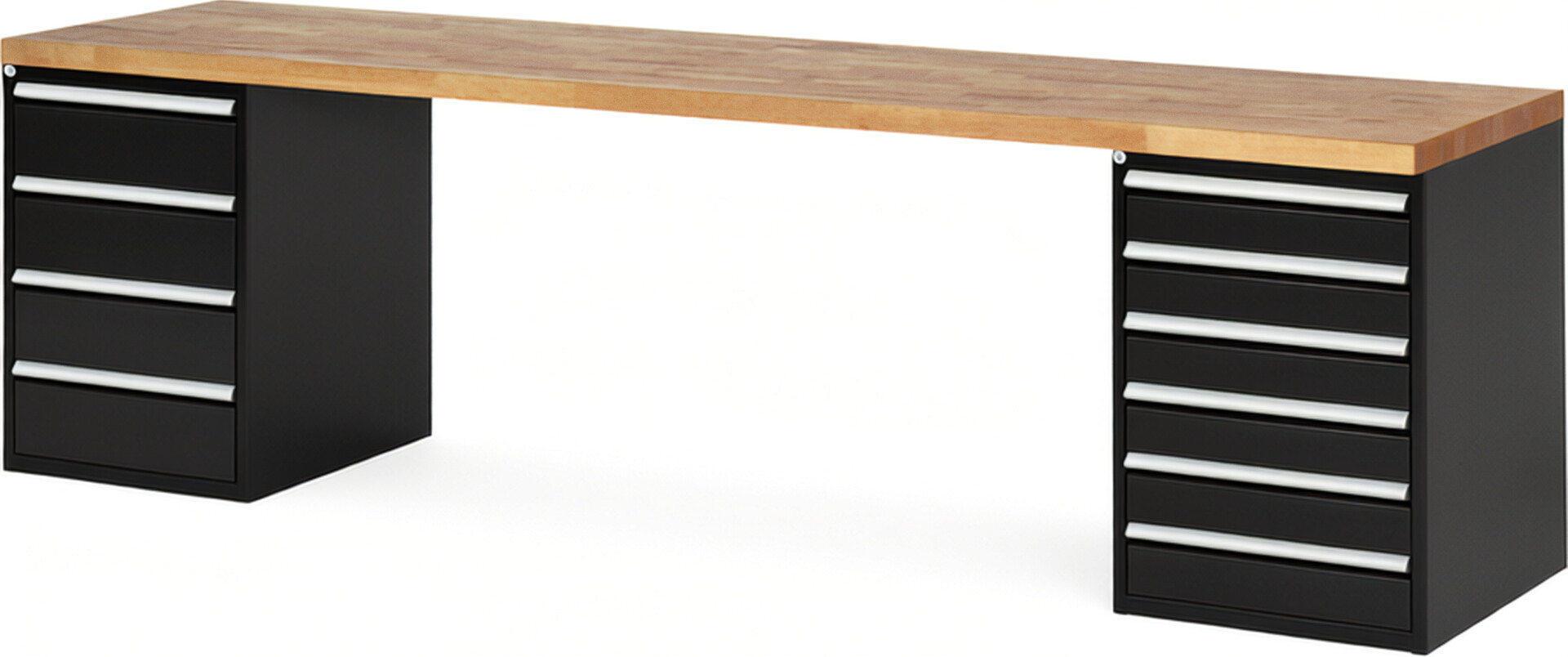 RAU Werkbank schwarz - Breite 300 cm - Tiefe 90 cm - Höhe 89 cm - Buche-Massiv Arbeitsplatte 40 mm