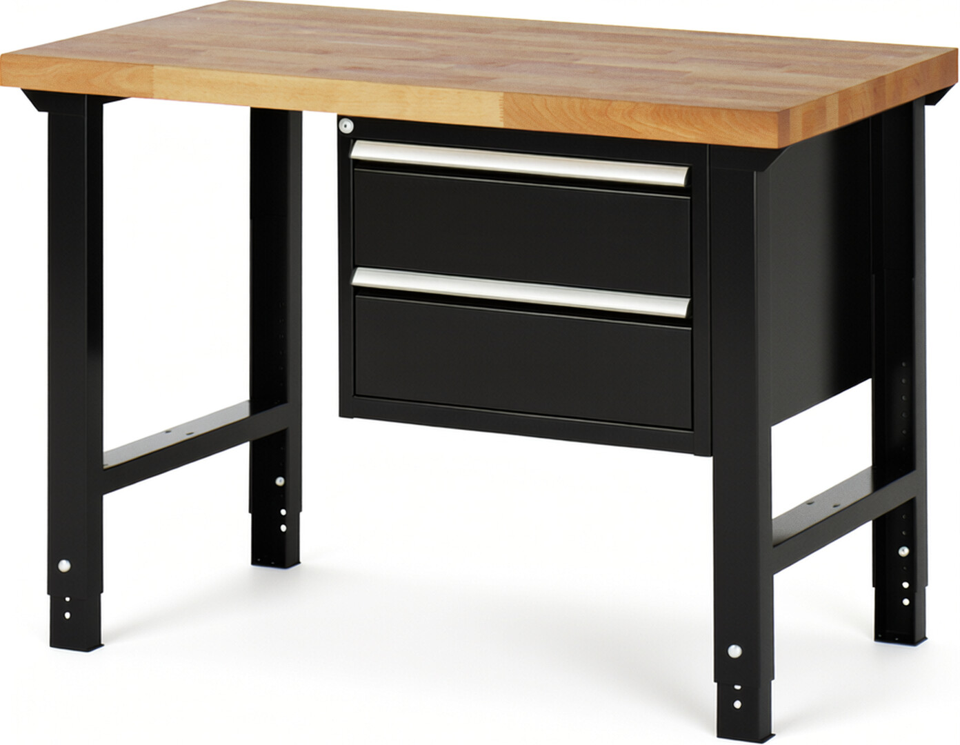 RAU Werkbank schwarz - Breite 125 cm - Tiefe 70 cm - Höhe 114 cm - Buche-Massiv Arbeitsplatte 40 mm