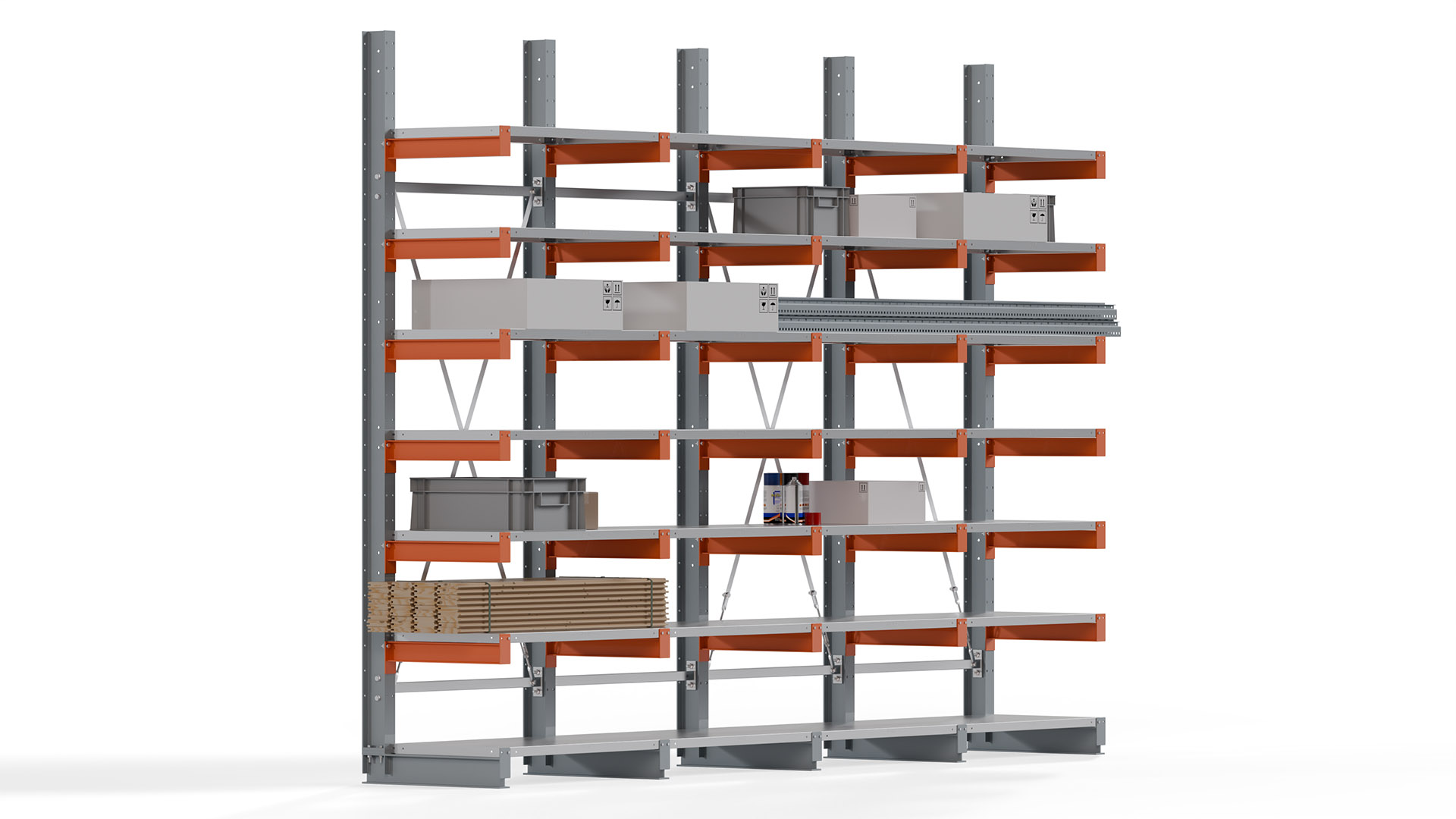 Kragarmregal KARL basic - lackiert - Breite: 400 cm - Höhe: 300 cm - Tiefe: 60 cm - Traglast je Kragarm: 730 kg - einseitig