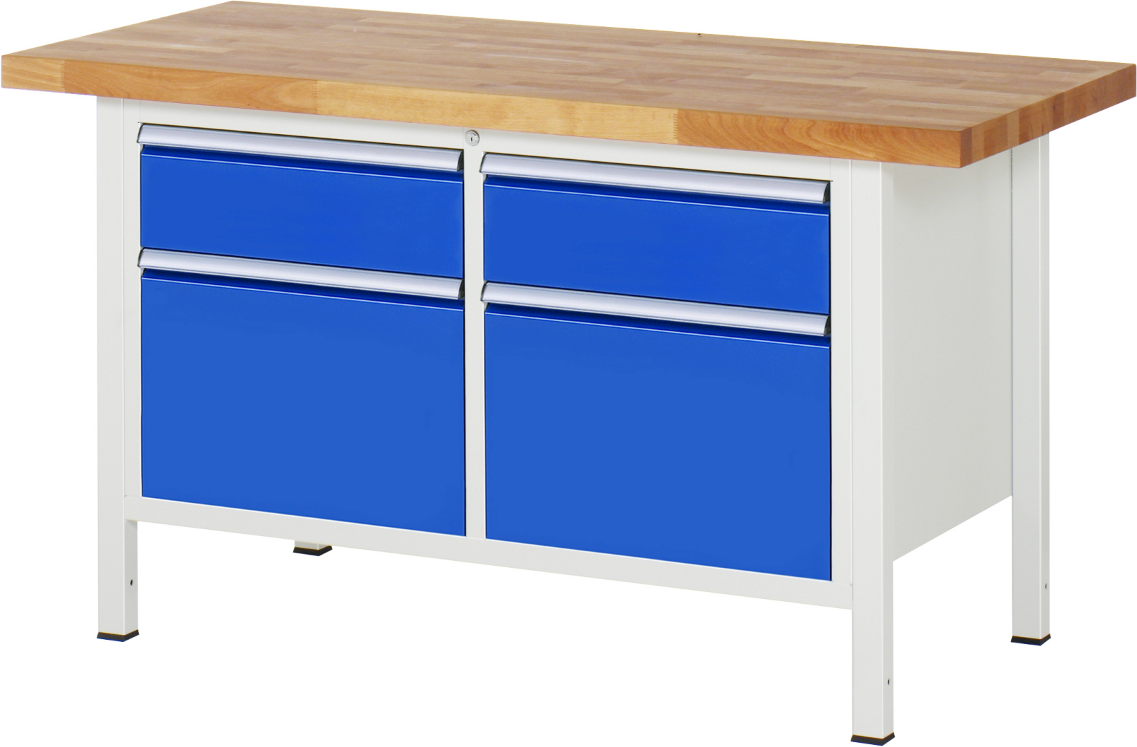 Werkbank Modell 8471 schwarz, BxTxH 1500x700x840-1040 mm,  Buche-Massiv Arbeitsplatte 40 mm,  4 Schubladen mit  Vollauszug 100 % und  SoftClosing