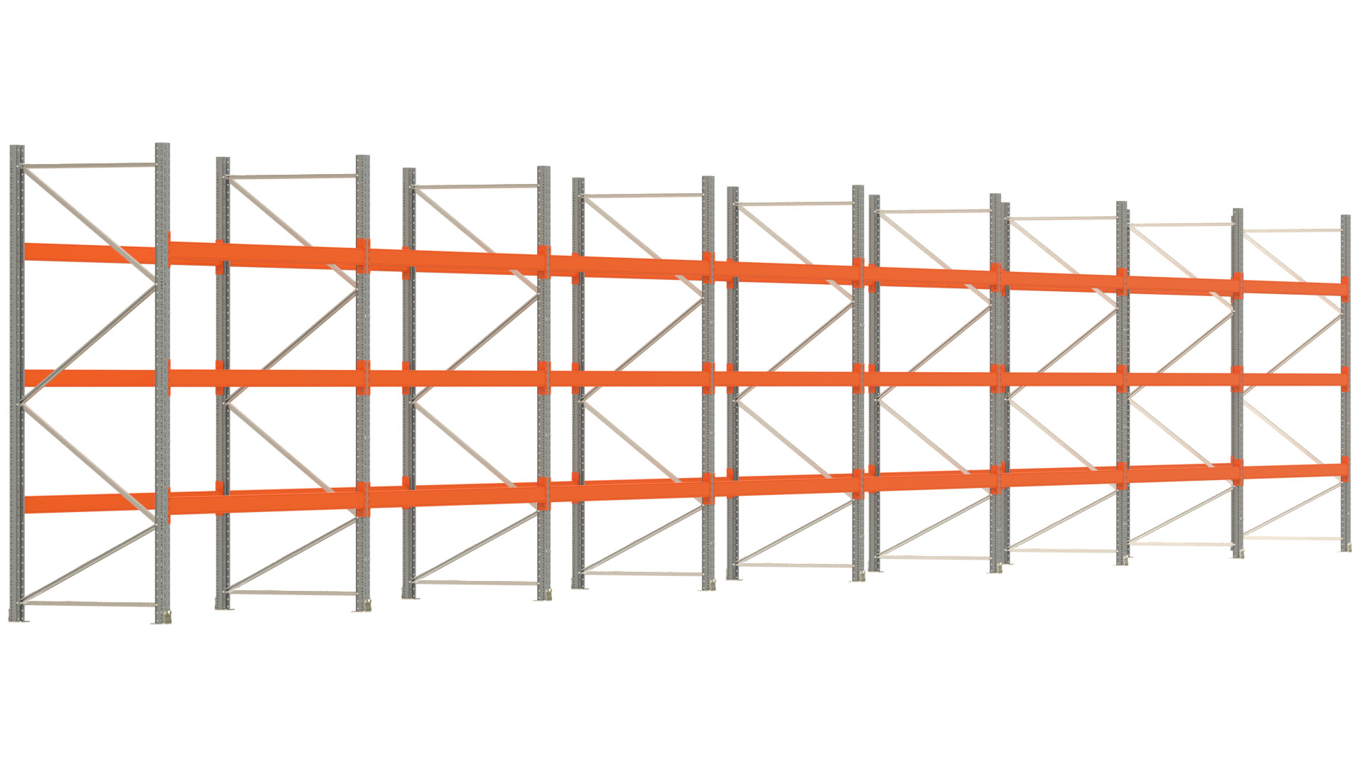 Palettenregal ARTUS - Breite 2236,5 cm - Höhe 300 cm - Tiefe 110 cm - Fachlast 2000 kg - 96 Palettenstellplätze