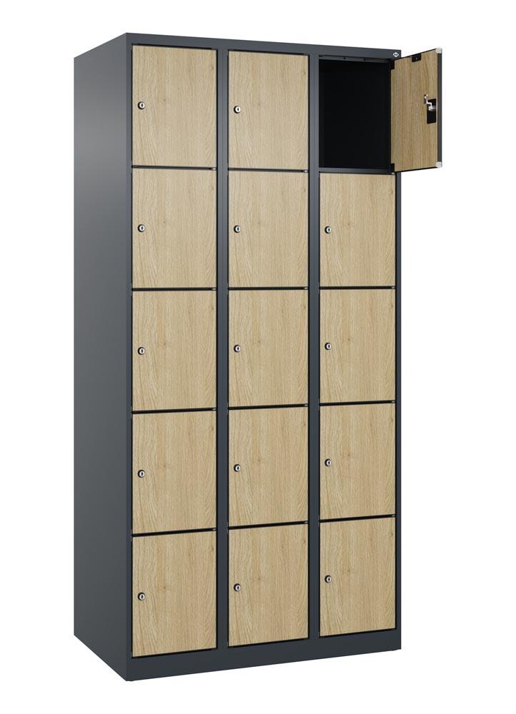 Fächerschrank mit MDF Türen, Breite 90 cm, Höhe 185 cm, Tiefe 50 cm, 15 Fächer