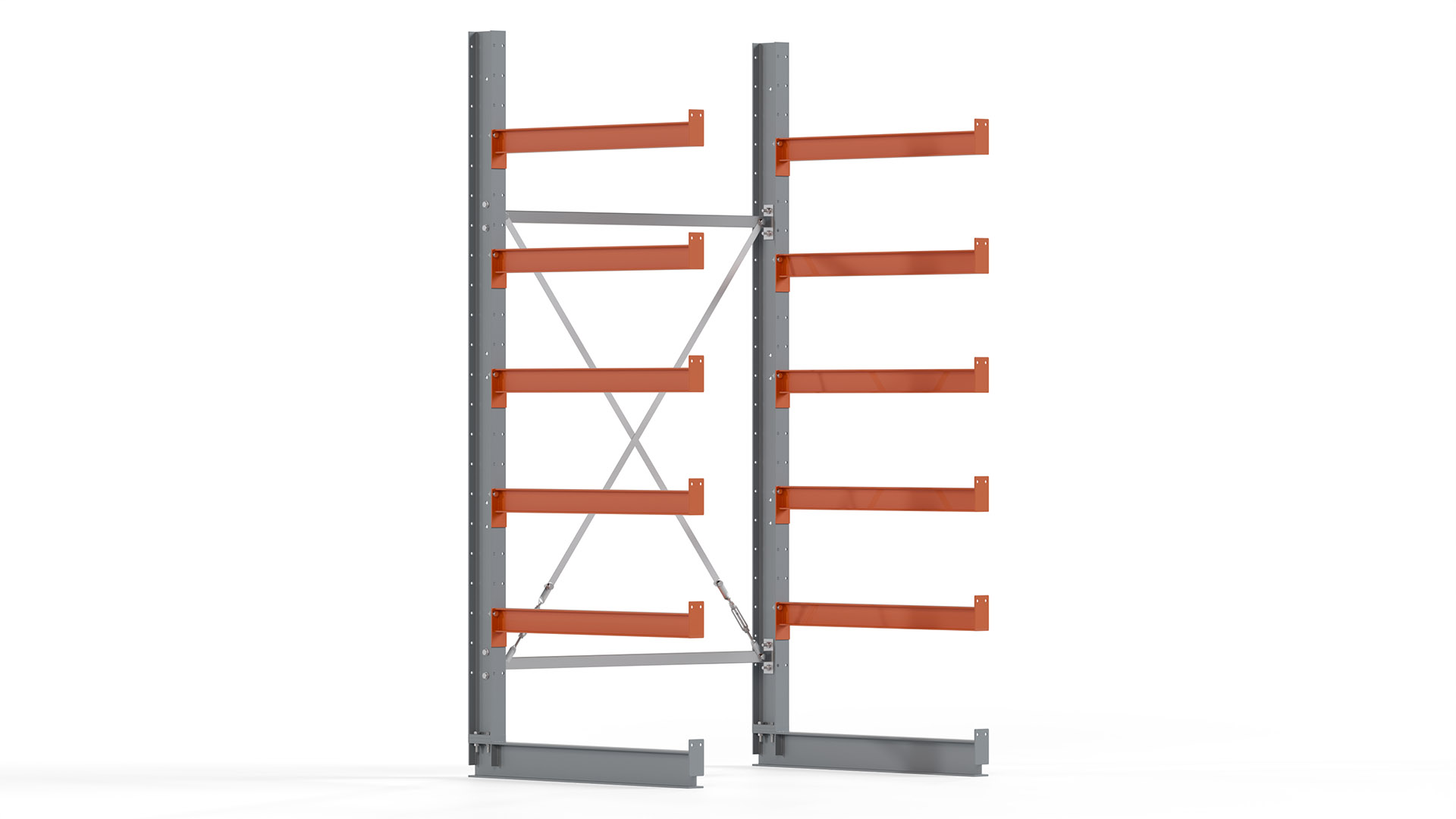Kragarmregal KARL basic - lackiert - Breite: 128 cm - Höhe: 250 cm - Tiefe: 100 cm - Traglast je Kragarm: 450 kg - einseitig