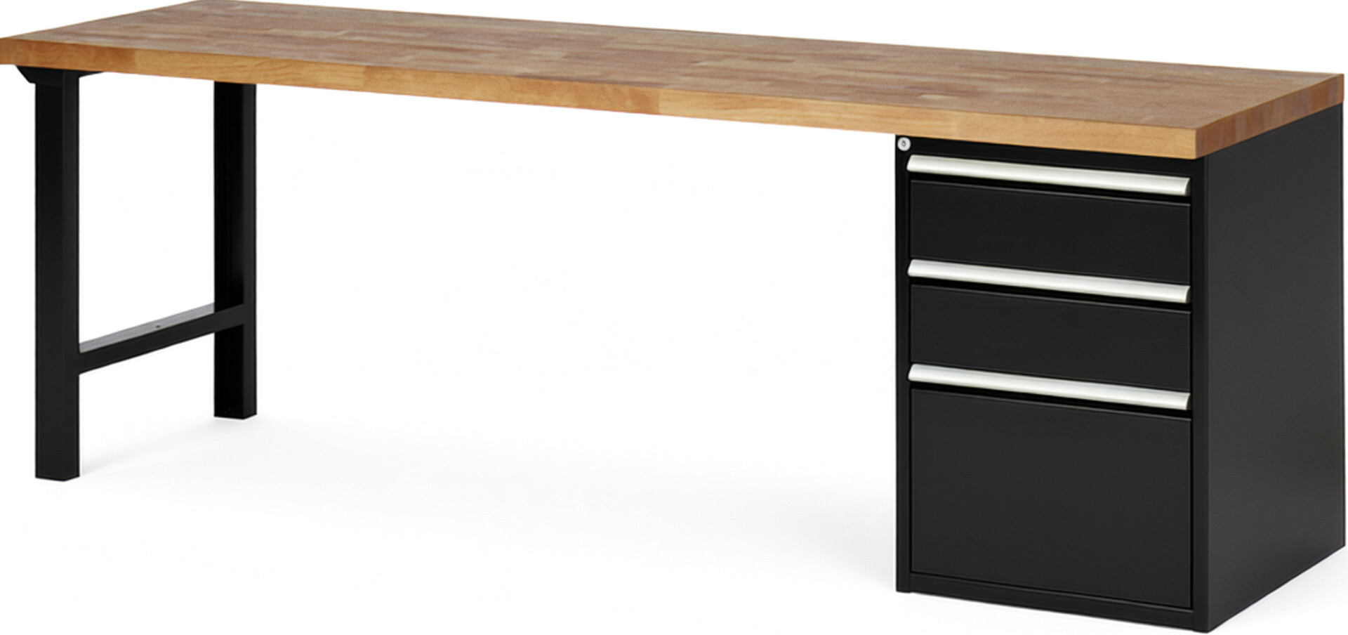 RAU Werkbank schwarz - Breite 250 cm - Tiefe 70 cm - Höhe 84 cm - Buche-Massiv Arbeitsplatte 40 mm