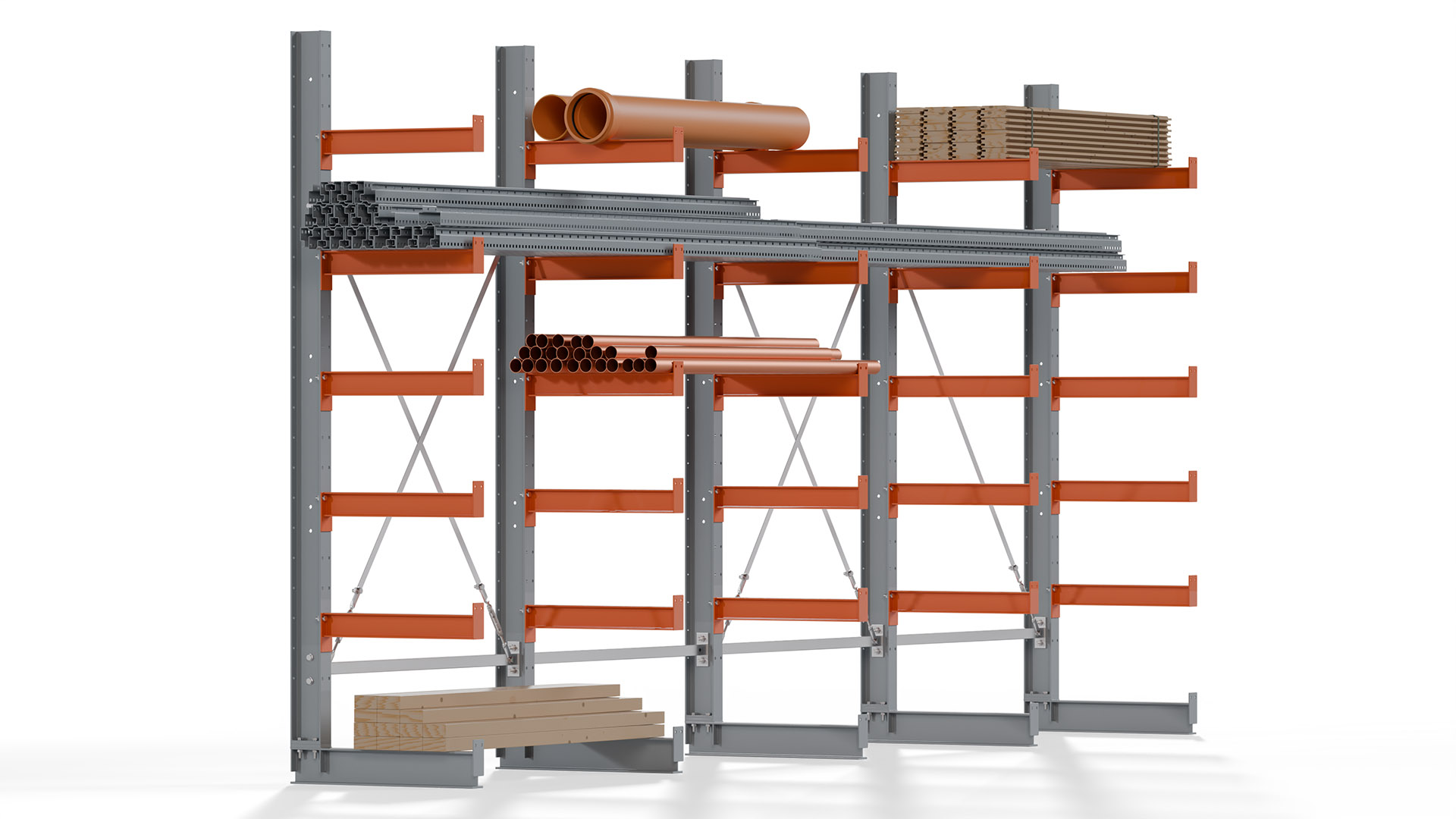 Kragarmregal KARL basic - lackiert - Breite: 512 cm - Höhe: 250 cm - Tiefe: 60 cm - Traglast je Kragarm: 730 kg - einseitig