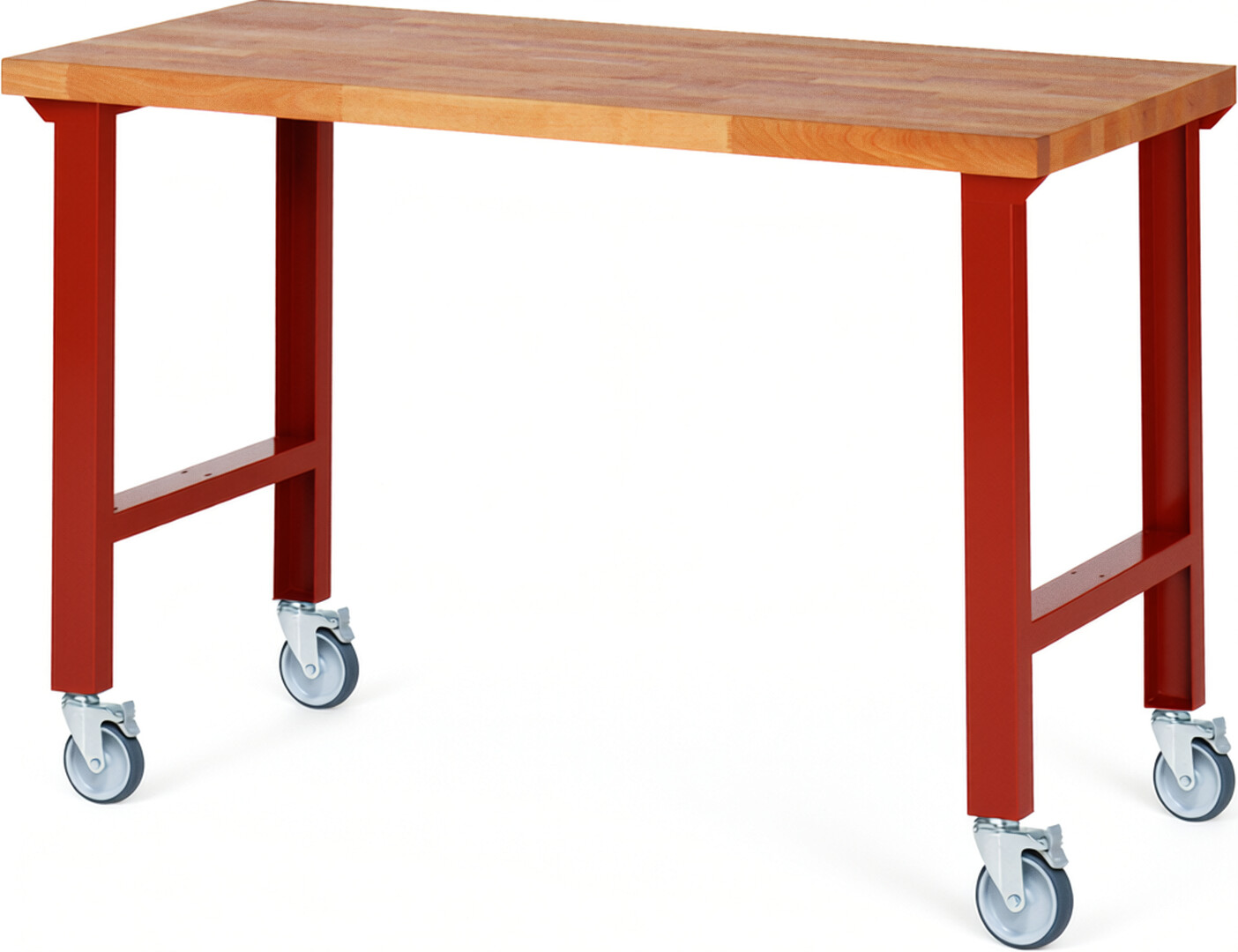 Fahrbare Werkbank Modell 7000 rot, BxTxH 1500x700x1000 mm,  Buche-Massiv Arbeitsplatte 40 mm