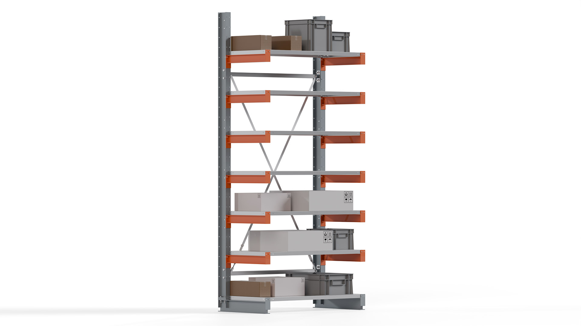 Kragarmregal KARL basic - lackiert - Breite: 128 cm - Höhe: 300 cm - Tiefe: 60 cm - Traglast je Kragarm: 730 kg - einseitig