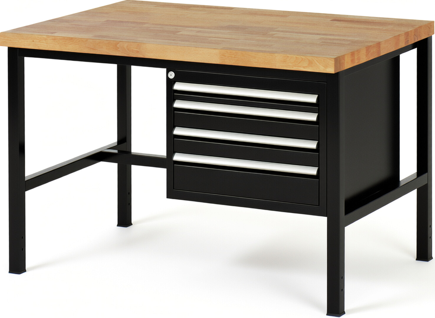 RAU Werkbank schwarz - Breite 125 cm - Tiefe 90 cm - Höhe 84 cm - Buche-Massiv Arbeitsplatte 40 mm