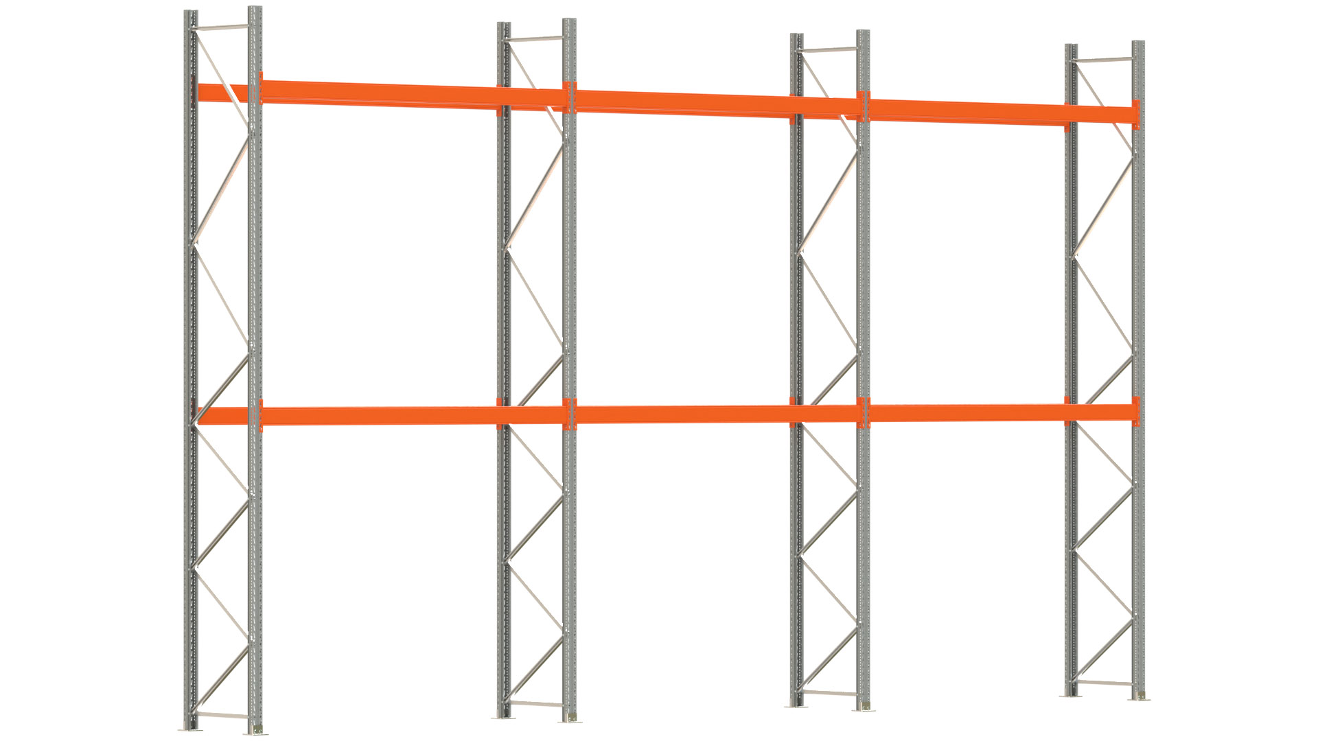 Palettenregal ARTUS - Breite 844 cm - Höhe 500 cm - Tiefe 80 cm - 2 Träger-Ebenen - max. Fachlast 3000 kg - 18 Palettenstellplätze