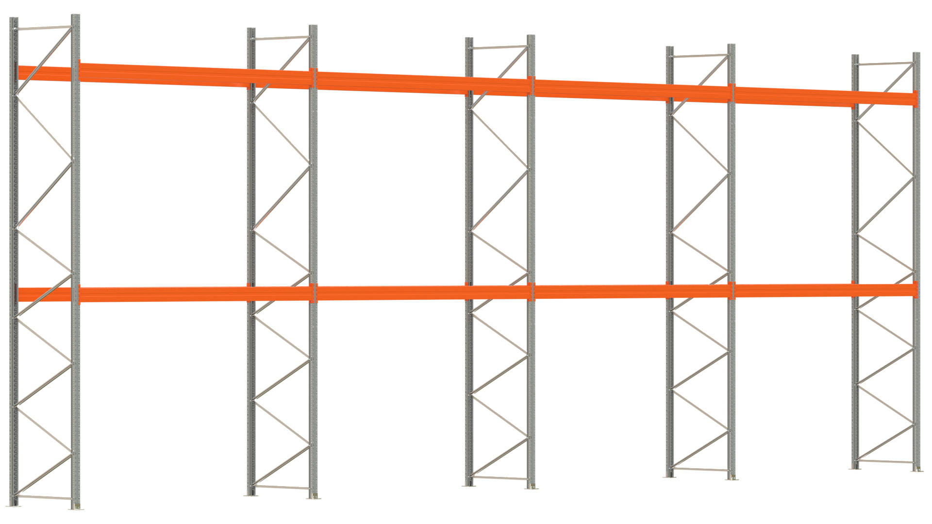 Palettenregal ARTUS - Breite 1482,5 cm - Höhe 550 cm - Tiefe 110 cm - 2 Träger-Ebenen - max. Fachlast 4000 kg - 48 Palettenstellplätze