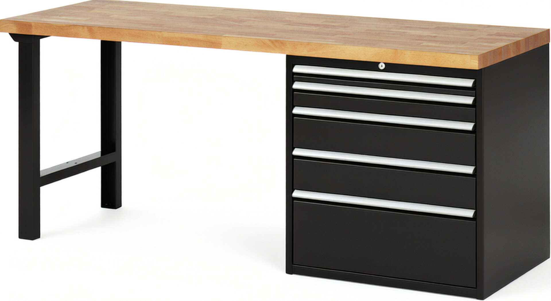 RAU Werkbank schwarz - Breite 200 cm - Tiefe 70 cm - Höhe 89 cm - Buche-Massiv Arbeitsplatte 40 mm