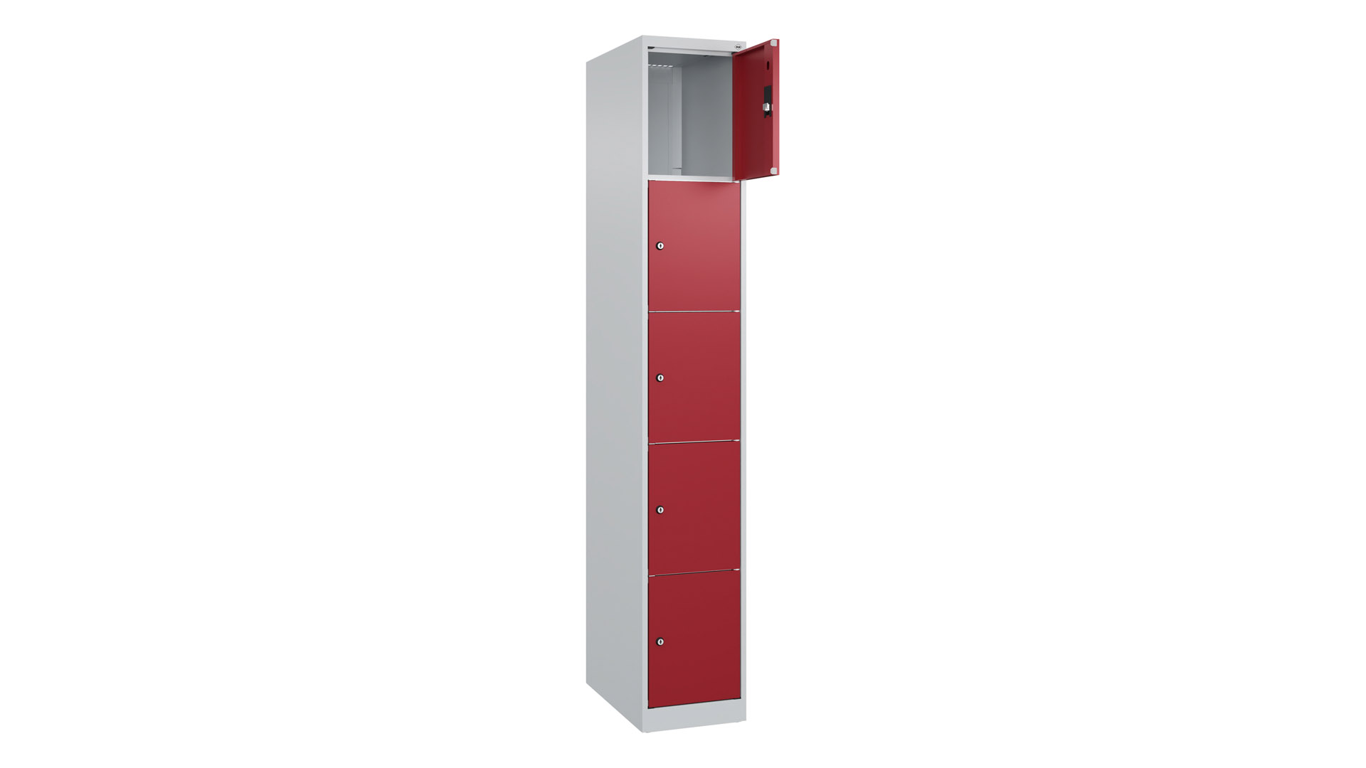 Fächerschrank, BxTxH 300x500x1.850 mm, 1x5 Fächer, Abteilbreite 300 mm, bodenstehend, Schloss, glatte Türen, Farbwahl