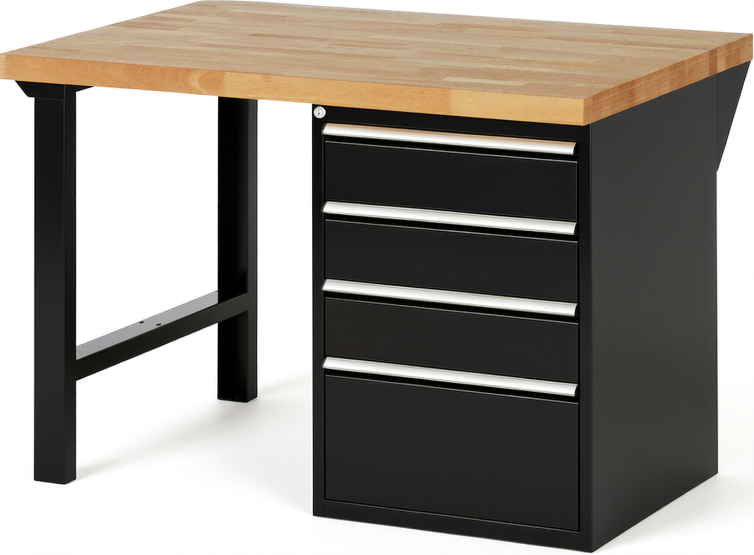 RAU Werkbank schwarz - Breite 125 cm - Tiefe 90 cm - Höhe 84 cm - Buche-Massiv Arbeitsplatte 40 mm