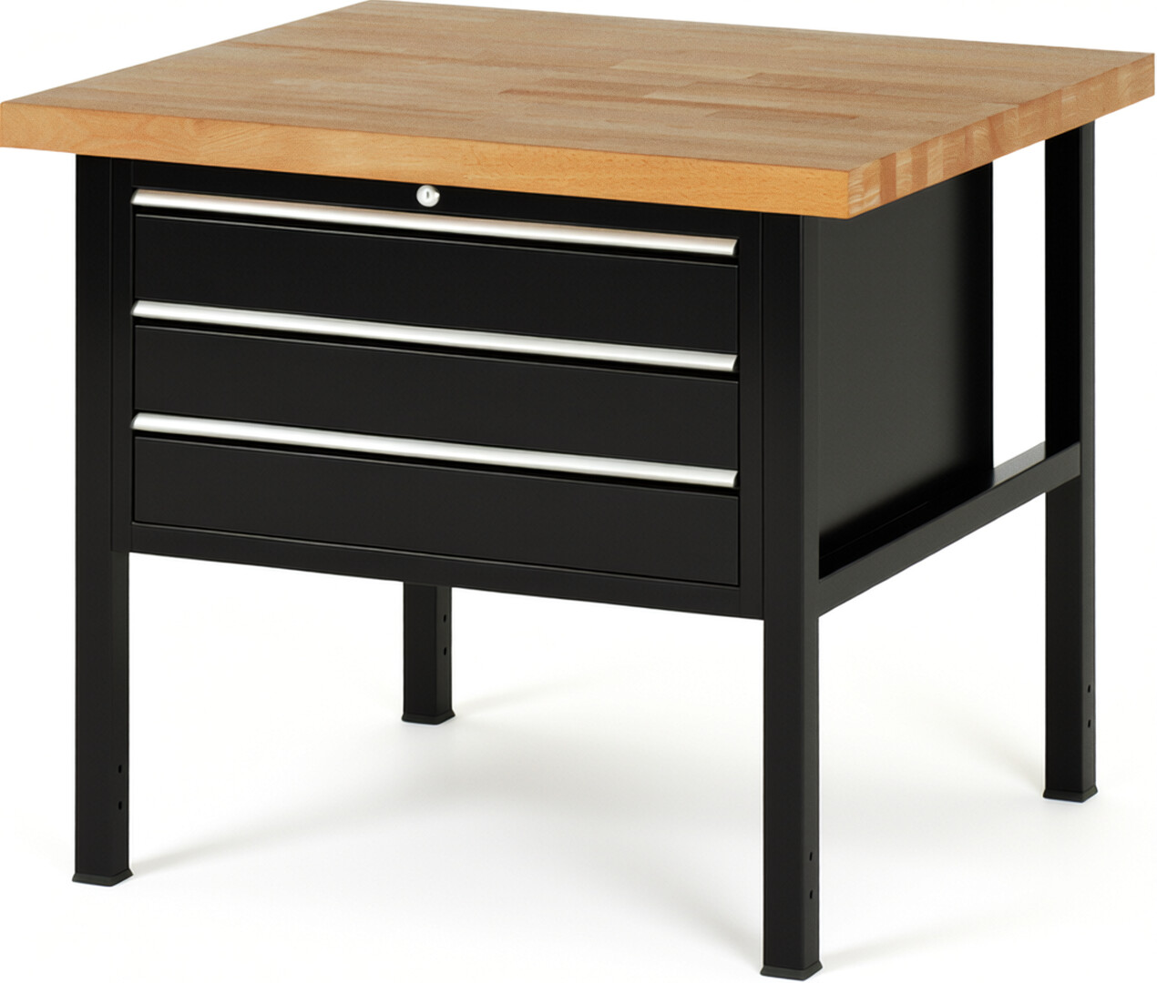 RAU Werkbank schwarz - Breite 100 cm - Tiefe 90 cm - Höhe 104 cm - Buche-Massiv Arbeitsplatte 40 mm