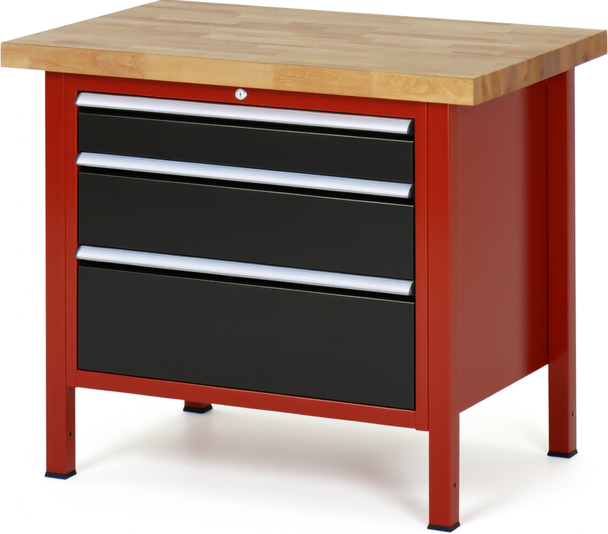 RAU Werkbank rot - schwarz - Breite 100 cm - Tiefe 70 cm - Höhe 84 cm - Buche-Massiv Arbeitsplatte 40 mm