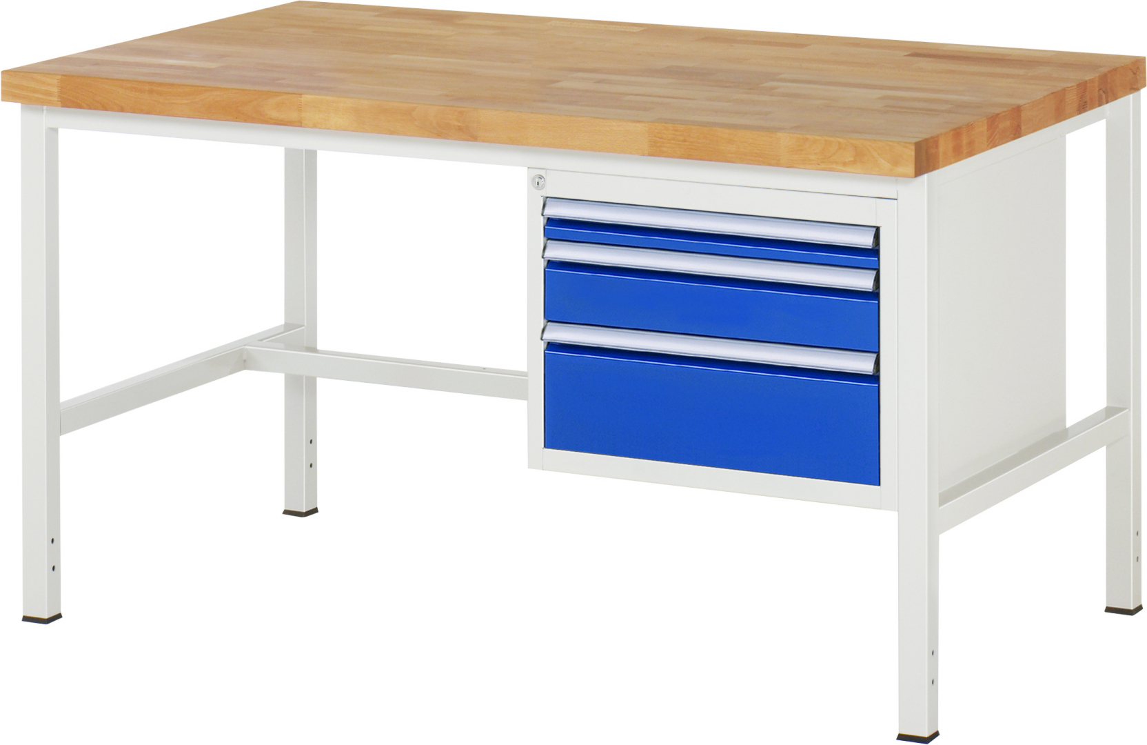 Werkbank Modell 8126,  BxTxH 1500x900x840 mm,  Buche-Massiv Arbeitsplatte 40 mm,  3 Schubladen mit  Vollauszug 100 % und  SoftClosing