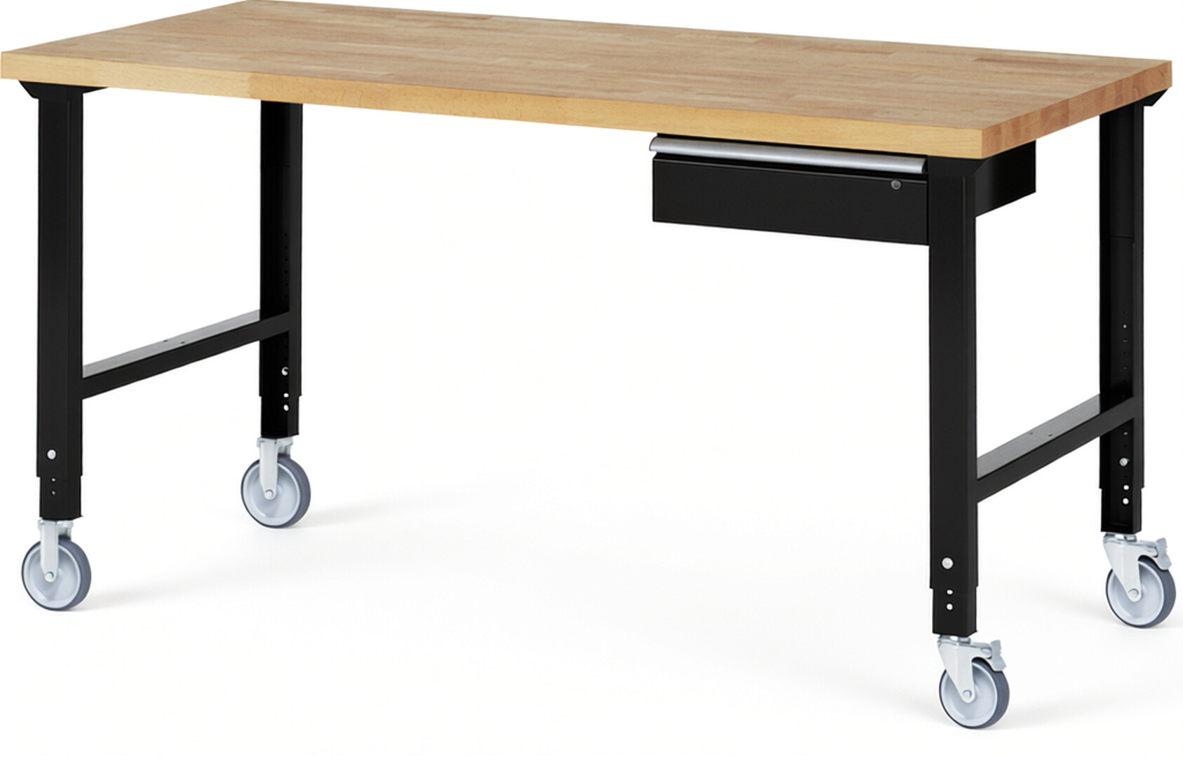 RAU Werkbank schwarz - Breite 200 cm - Tiefe 90 cm - Höhe 100 cm - Buche-Massiv Arbeitsplatte 40 mm