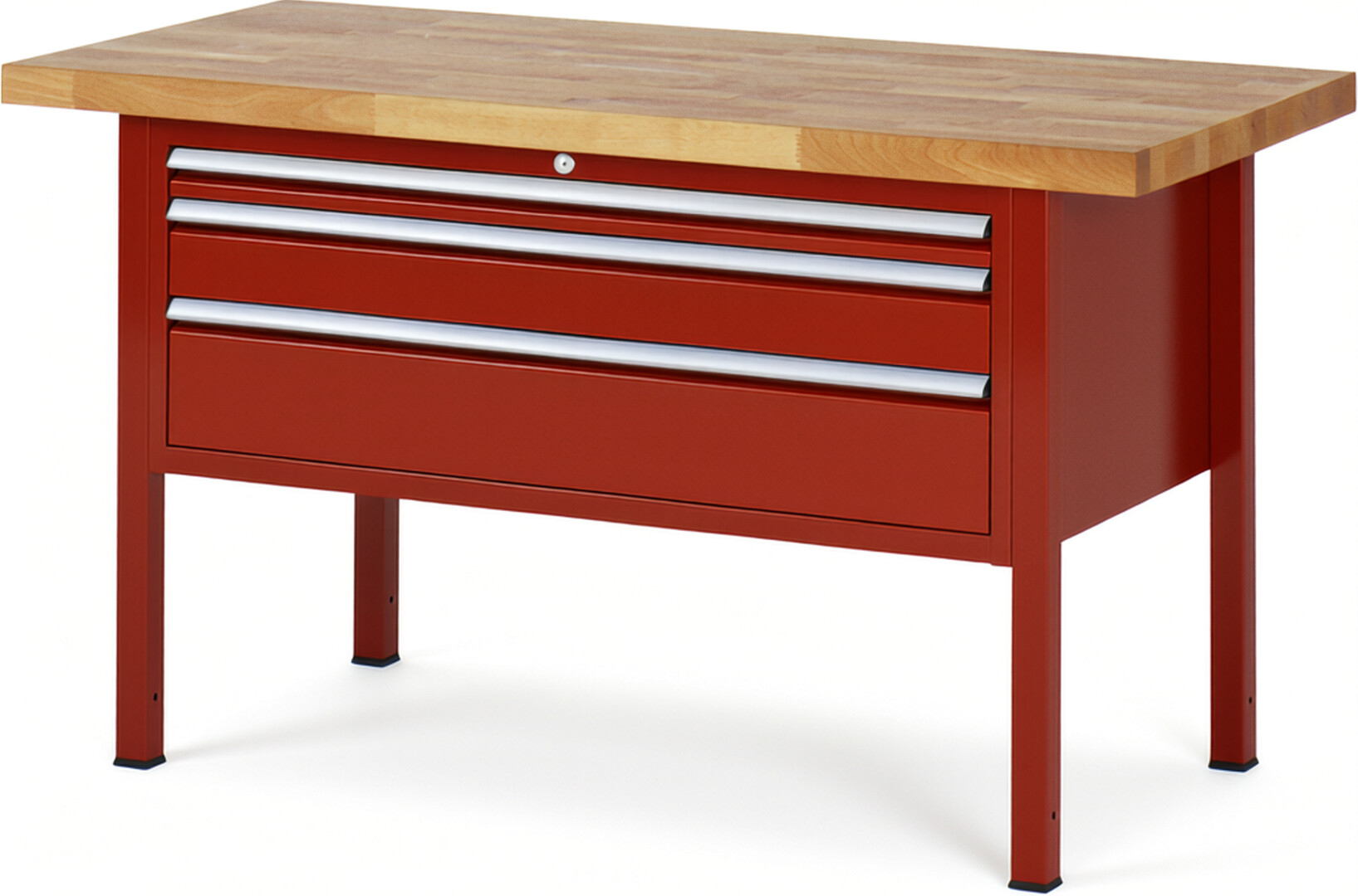 Werkbank Modell 8326 rot, BxTxH 1500x700x840 mm,  Buche-Massiv Arbeitsplatte 40 mm,  3 Schubladen mit  Auszug 90 %
