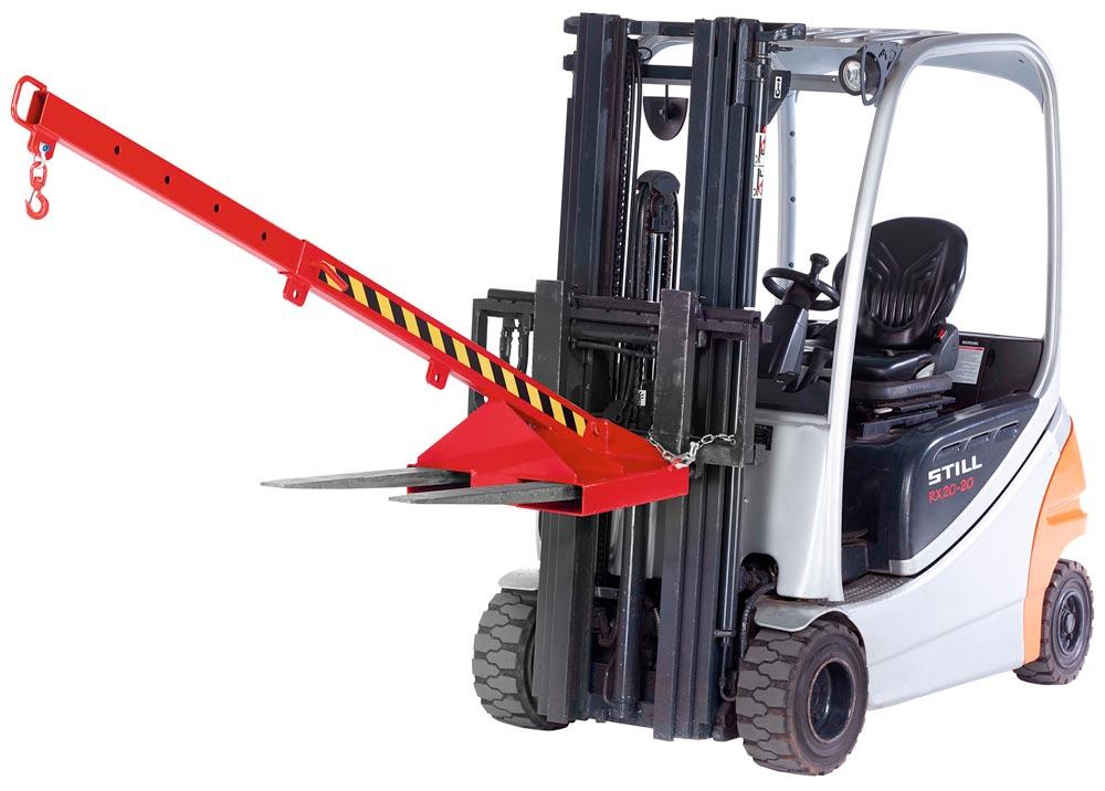 Kranarm für Gabelstapler, Länge 1650-2370 mm, Traglast 175-1000 kg, ausziehbar, Neigung 25 Grad, RAL 3000 feuerrot