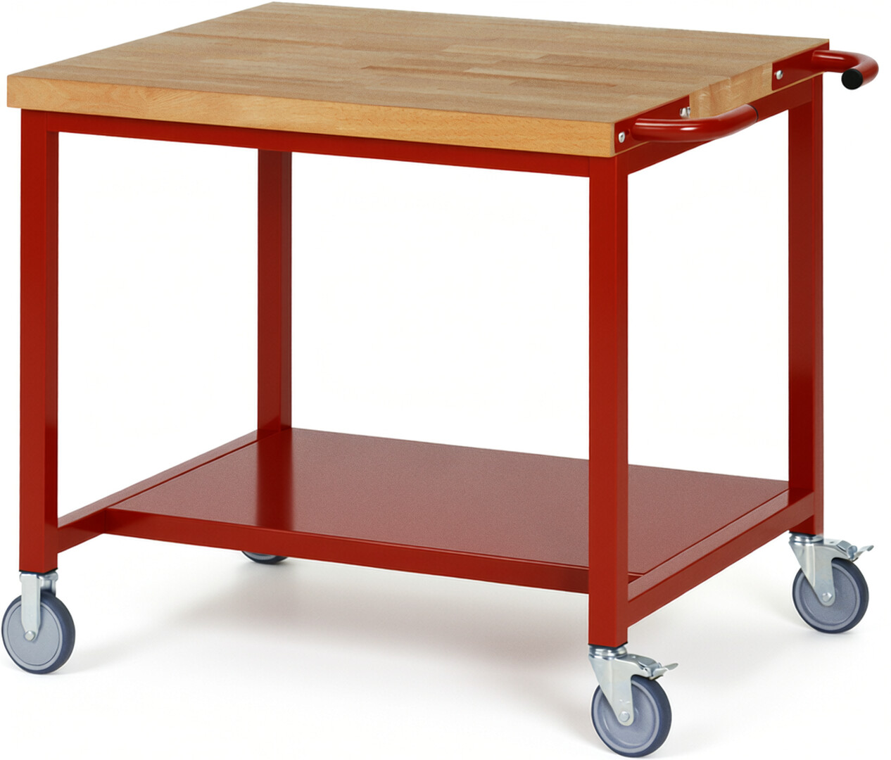 Fahrbare Werkbank Modell 8000 rot, BxTxH 1000x900x880 mm,  Buche-Massiv Arbeitsplatte 40 mm