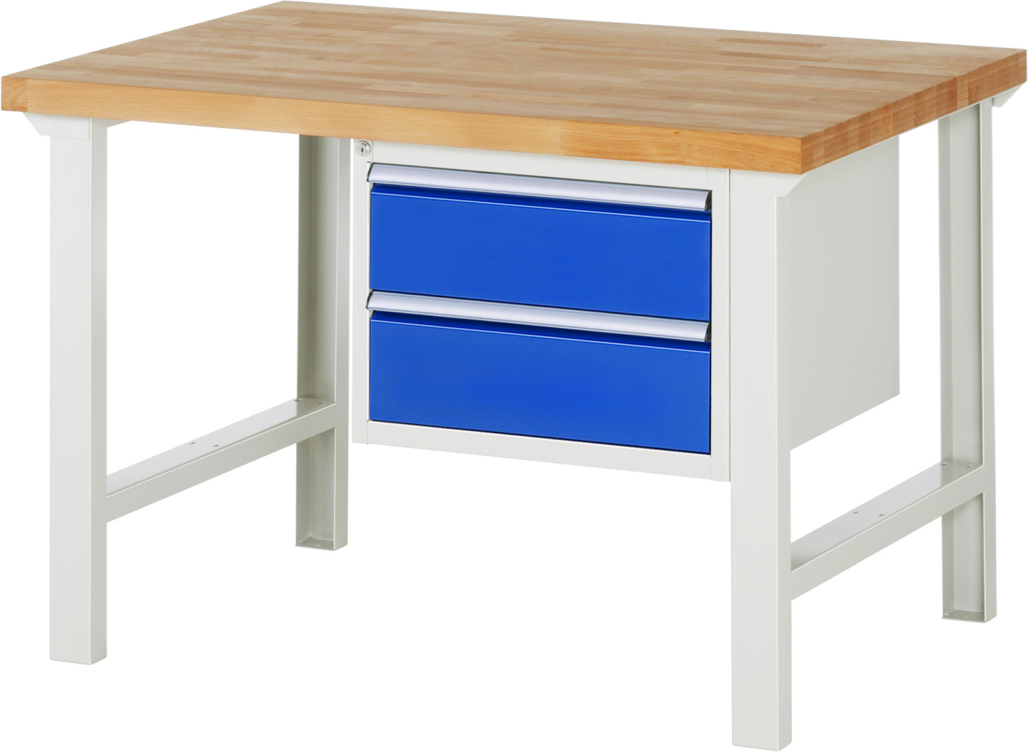 Werkbank Modell 7125 rot - schwarz, BxTxH 1250x900x840 mm,  Buche-Massiv Arbeitsplatte 40 mm,  2 Schubladen mit  Vollauszug 100 % und  SoftClosing