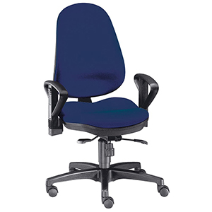 Bürostuhl, Schreibtischstuhl, Drehstuhl, Gr.M, Sitz-BxTxH 460x440x430-530 mm, Lehnenh. 560-610 mm, Punkt-Synchronm., Lendenwirbelstütze, Bandscheibensitz, Bezug dunkelblau