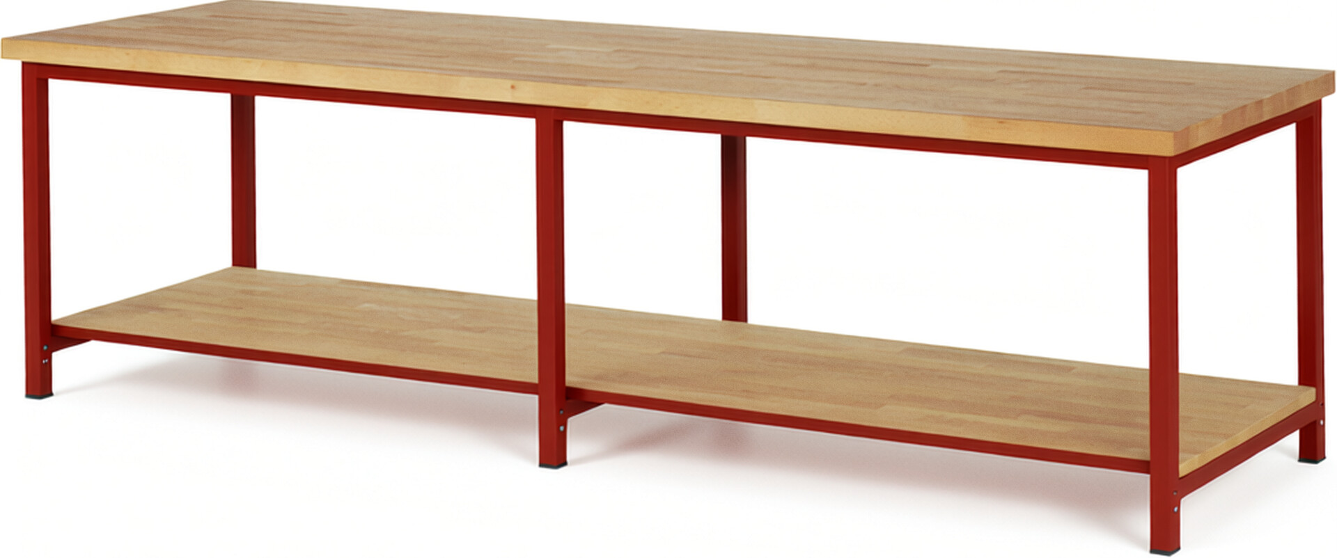 Werkbank Modell 8000 rot, BxTxH 3000x900x840 mm,  Buche-Massiv Arbeitsplatte 40 mm