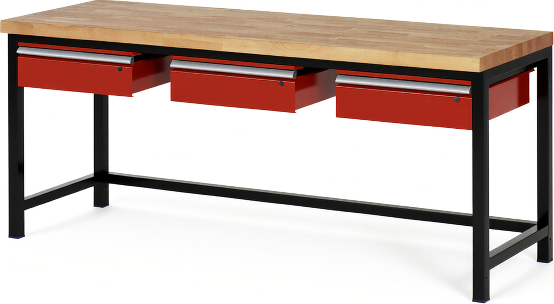 RAU Werkbank schwarz - rot - Breite 200 cm - Tiefe 70 cm - Höhe 84 cm - Buche-Massiv Arbeitsplatte 40 mm