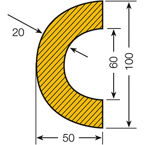 Warn- und Schutzprofil, Rohrschutz, Bogen, 60/100x50 mm, gelb/schwarz, selbstklebend, Länge 1000 mm