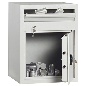 Einwurftresor, Sicherheitsstufe A + S1, BxTxH 460x460x800 mm, Volumen 78 l, RAL 7035 lichtgrau