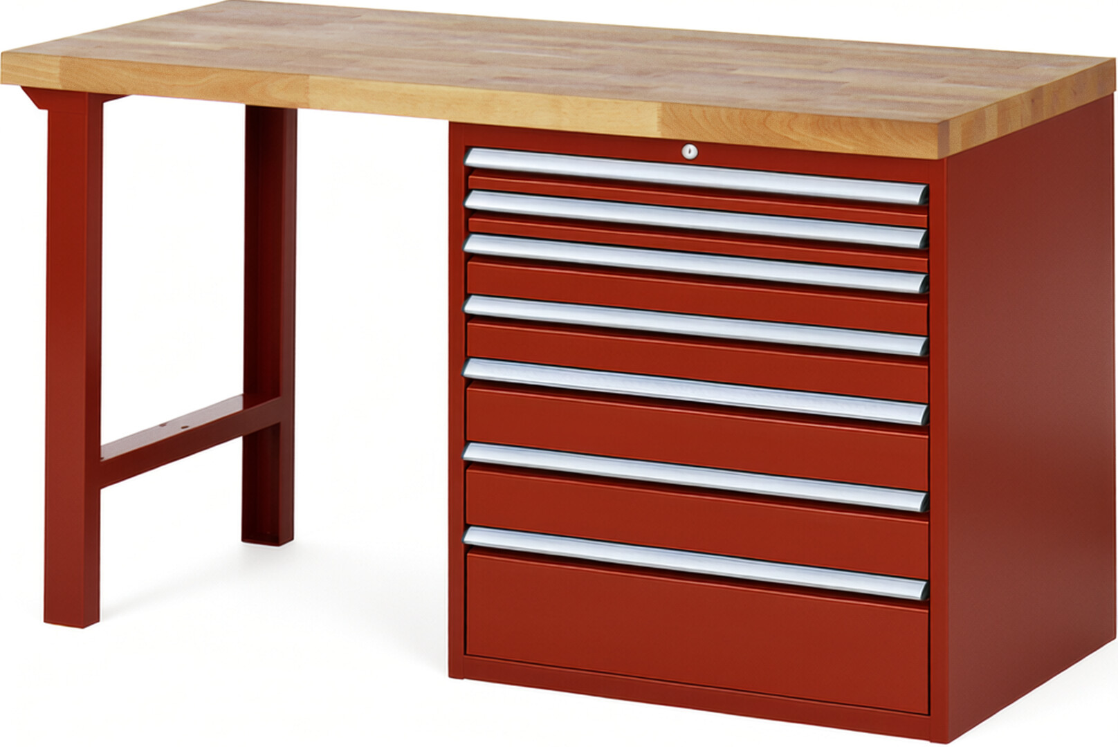 RAU Werkbank rot - Breite 150 cm - Tiefe 70 cm - Höhe 89 cm - Buche-Massiv Arbeitsplatte 40 mm