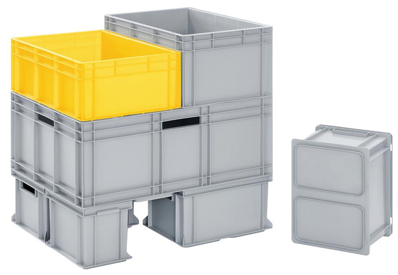 Euronormbehälter, LxBxH 300x200x120 mm, Seitenwände + Boden geschlossen, Muschelgriffe, Farbe grau