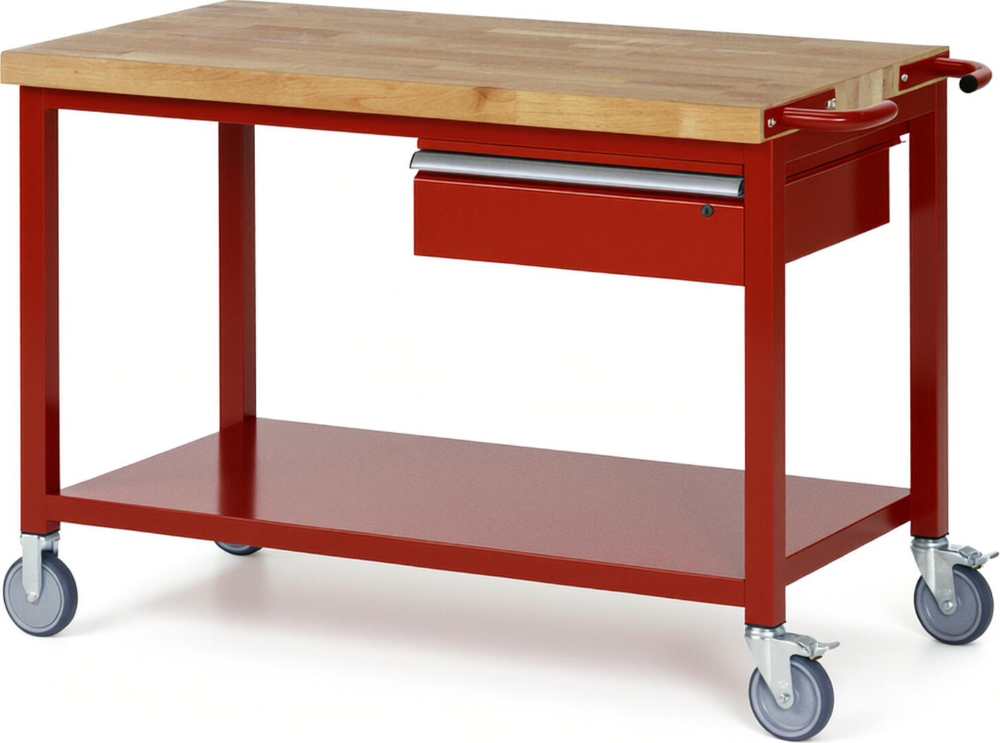 RAU Werkbank rot - Breite 125 cm - Tiefe 70 cm - Höhe 108 cm - Buche-Massiv Arbeitsplatte 40 mm