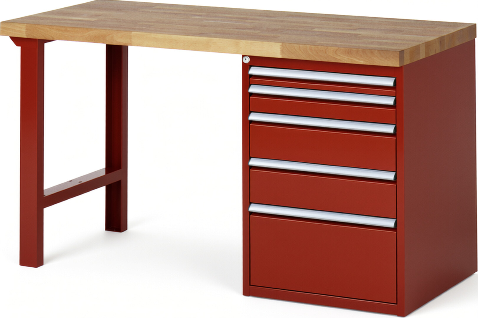 RAU Werkbank rot - Breite 150 cm - Tiefe 70 cm - Höhe 89 cm - Buche-Massiv Arbeitsplatte 40 mm