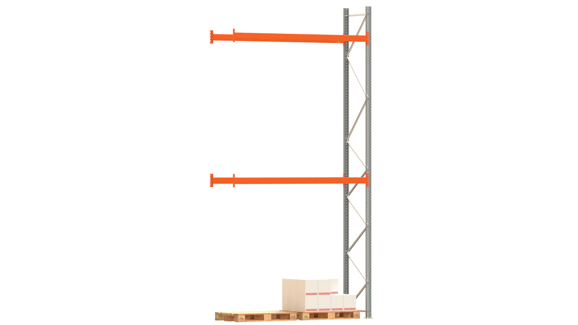 Palettenregal ARTUS - Anbaufeld - Breite 278,5 cm - Höhe 550 cm - Tiefe 80 cm - 2 Träger Ebenen