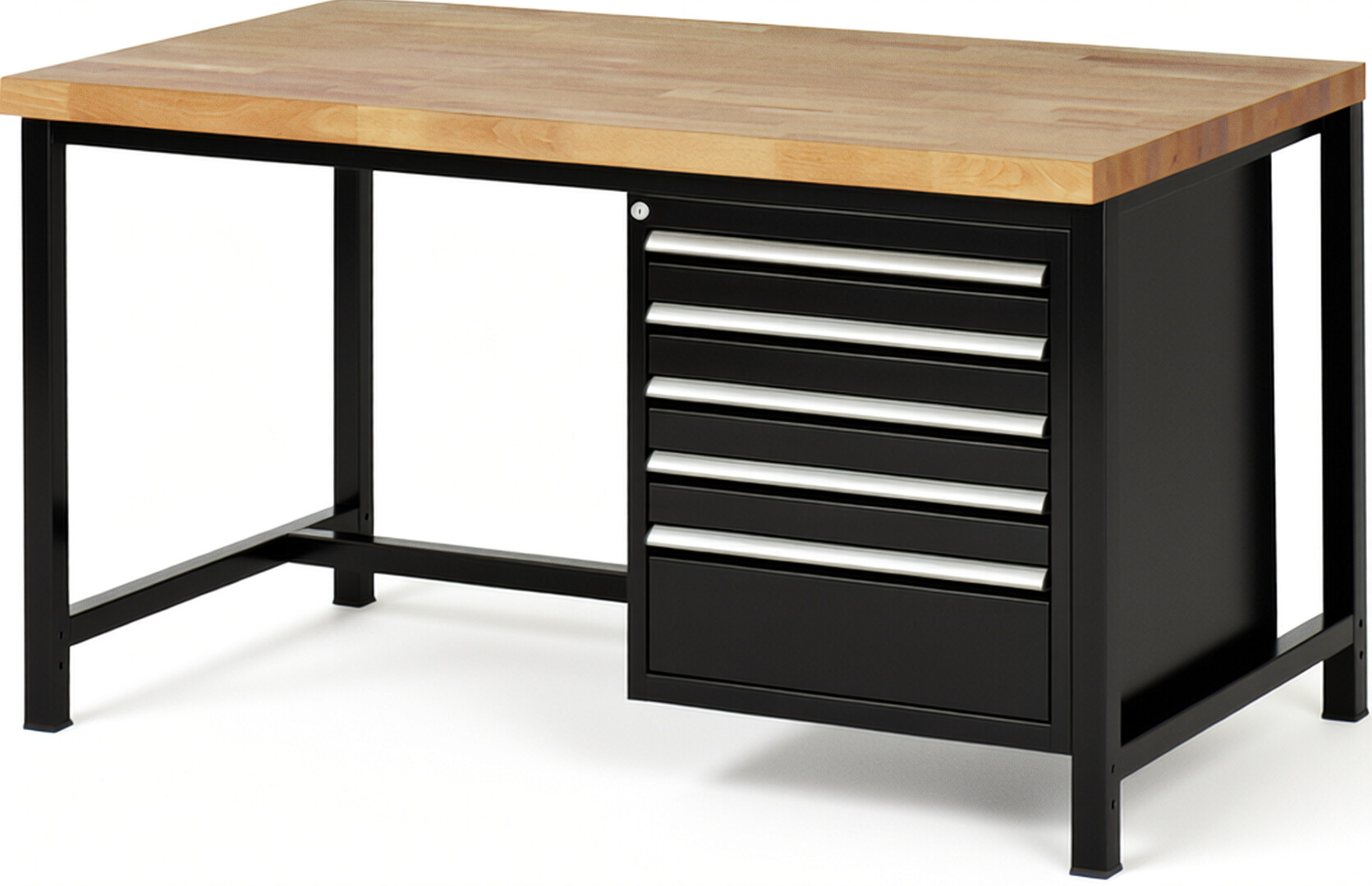 RAU Werkbank schwarz - Breite 150 cm - Tiefe 90 cm - Höhe 84 cm - Buche-Massiv Arbeitsplatte 40 mm