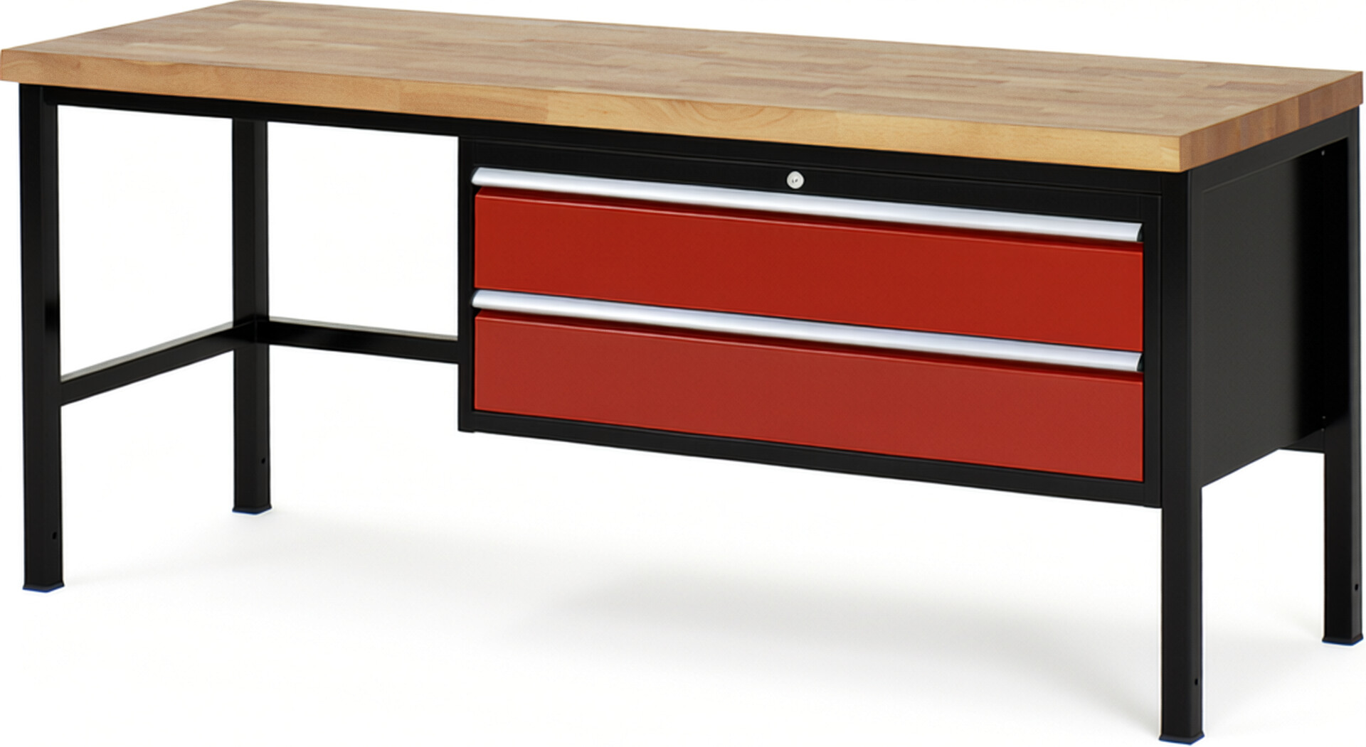 RAU Werkbank schwarz - rot - Breite 200 cm - Tiefe 70 cm - Höhe 104 cm - Buche-Massiv Arbeitsplatte 40 mm